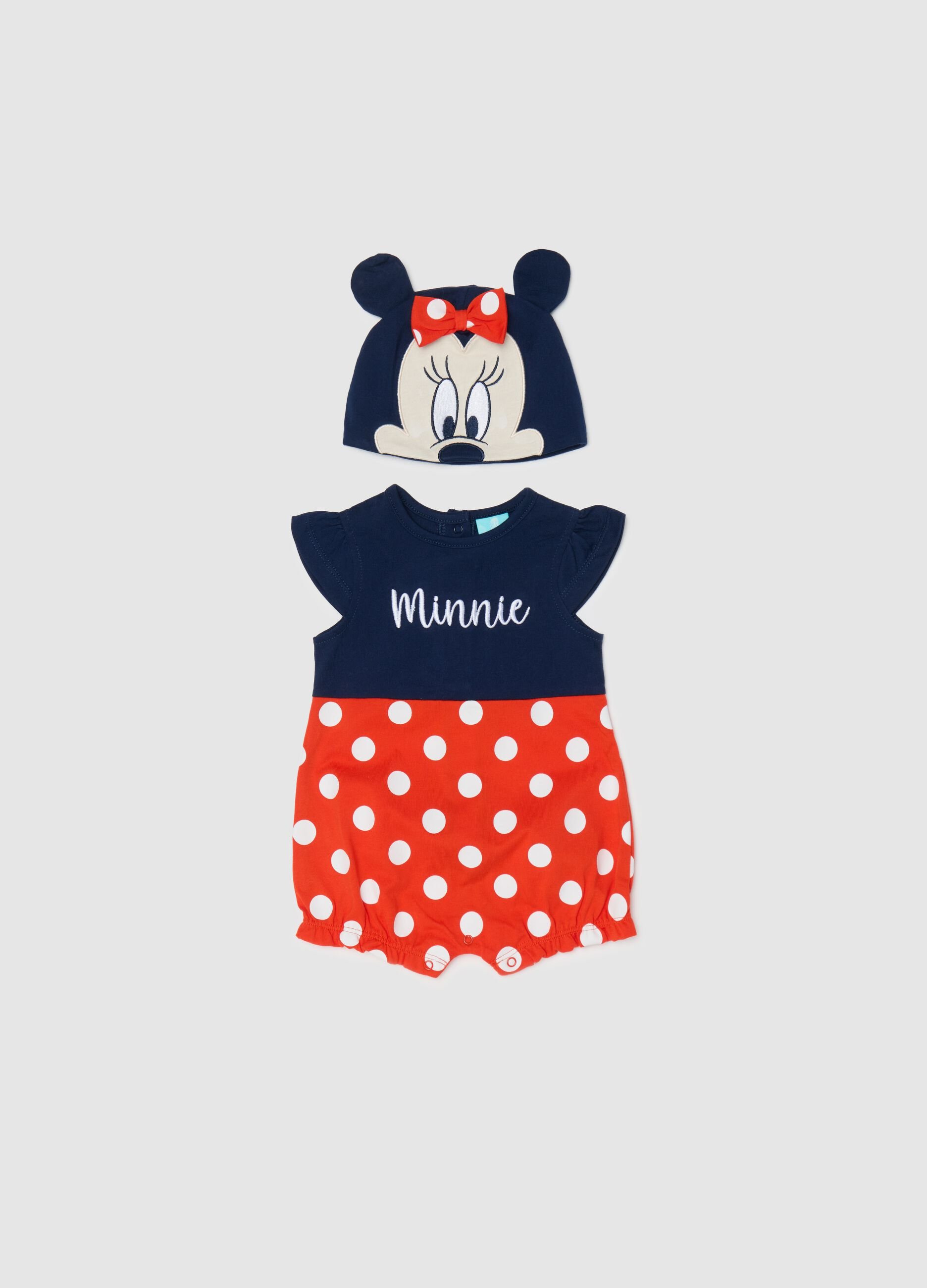 Set with Minnie Mouse romper suit and hat with ears