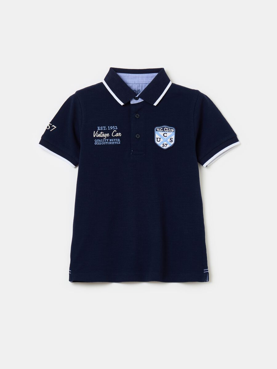 Polo shirt with striped edging and embroidery_0