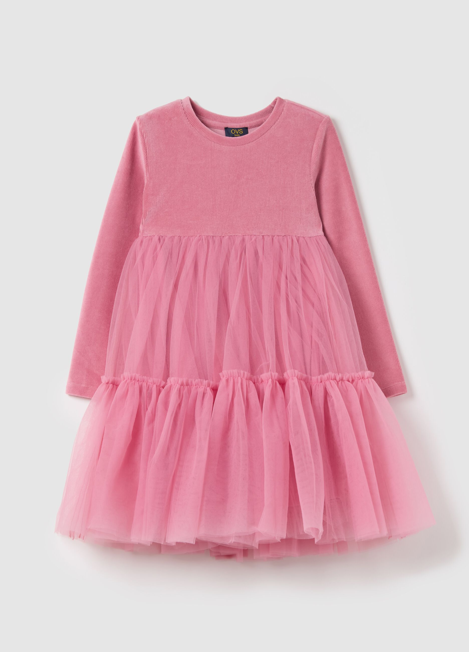 Vestito in ciniglia con gonna in tulle