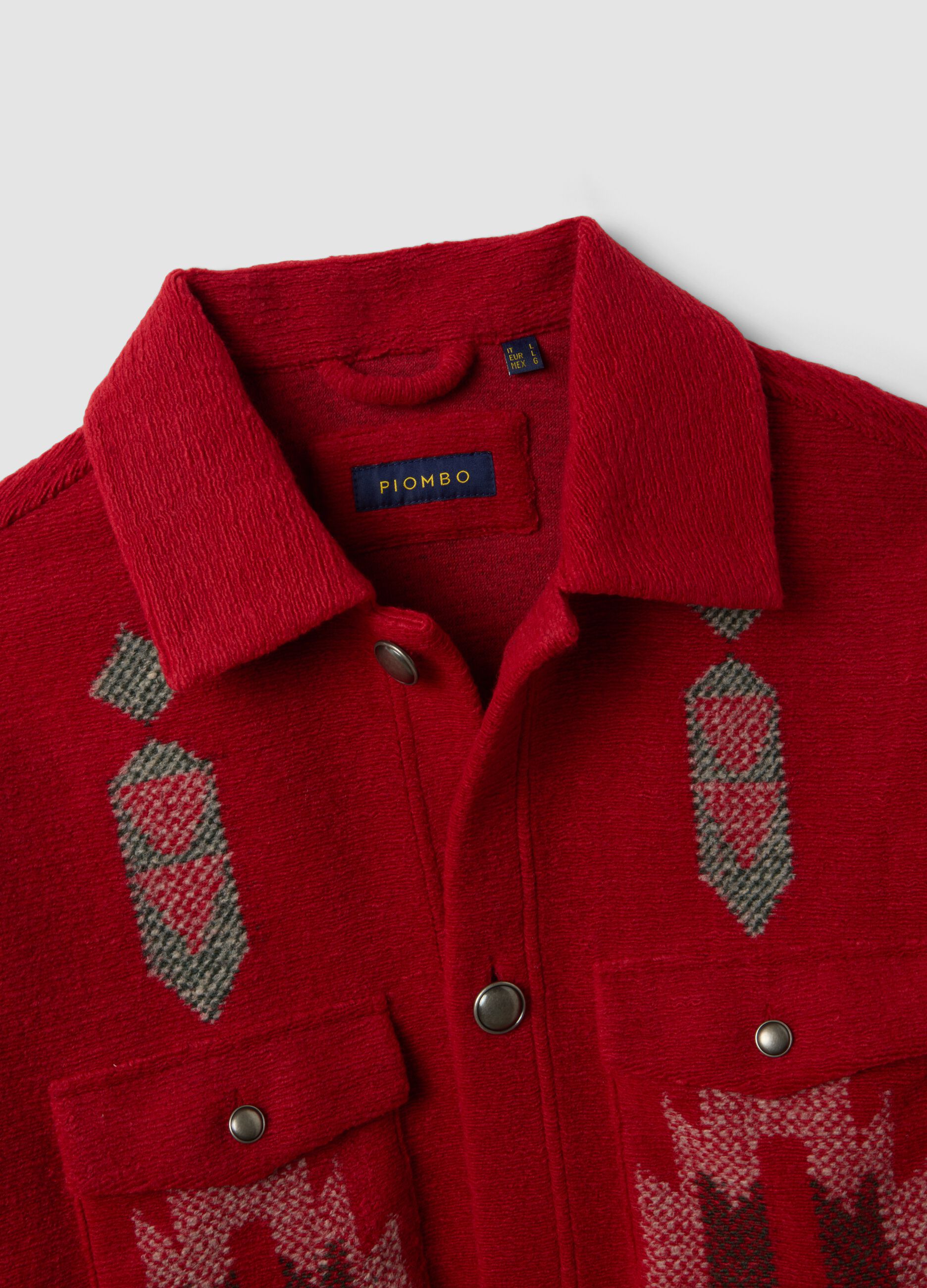 Shacket rossa regular fit con fantasia jacquard