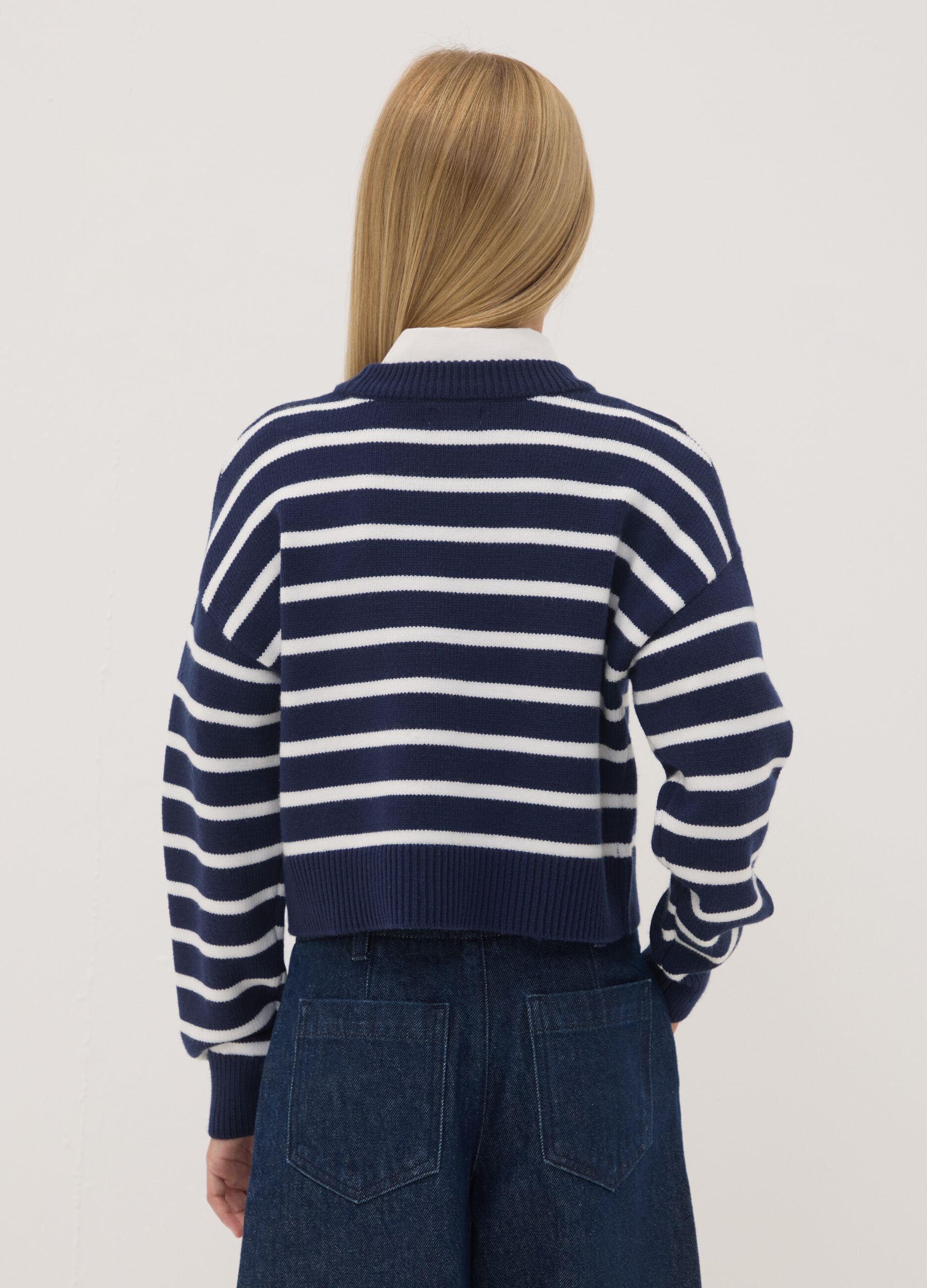 Blue striped viscose-blend crew-neck jumper