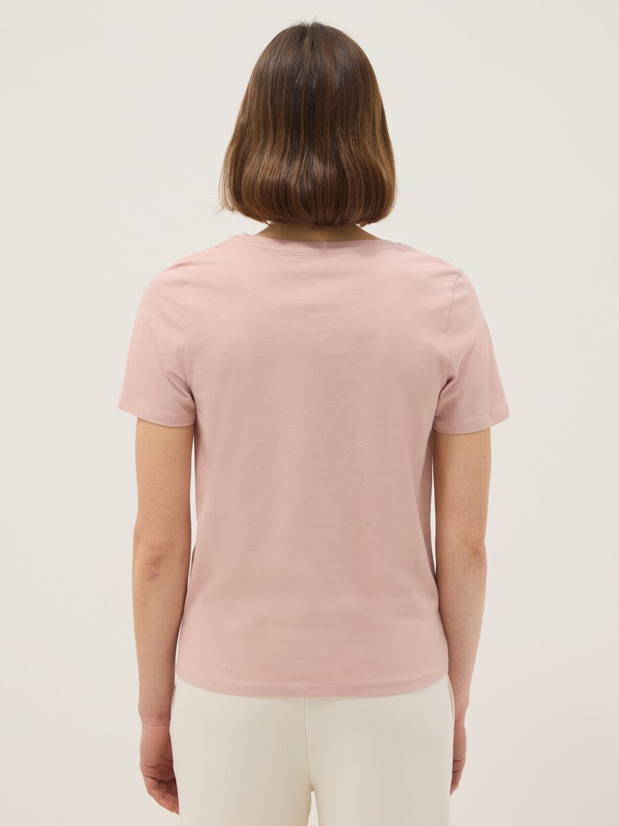 T-shirt in puro cotone rosa regular fit con scollo a V_2