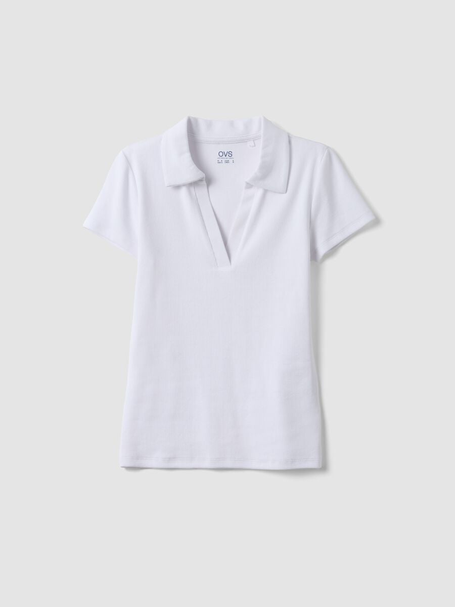 Polo bianca in cotone elasticizzato con scollo a V aperto regular fit_4