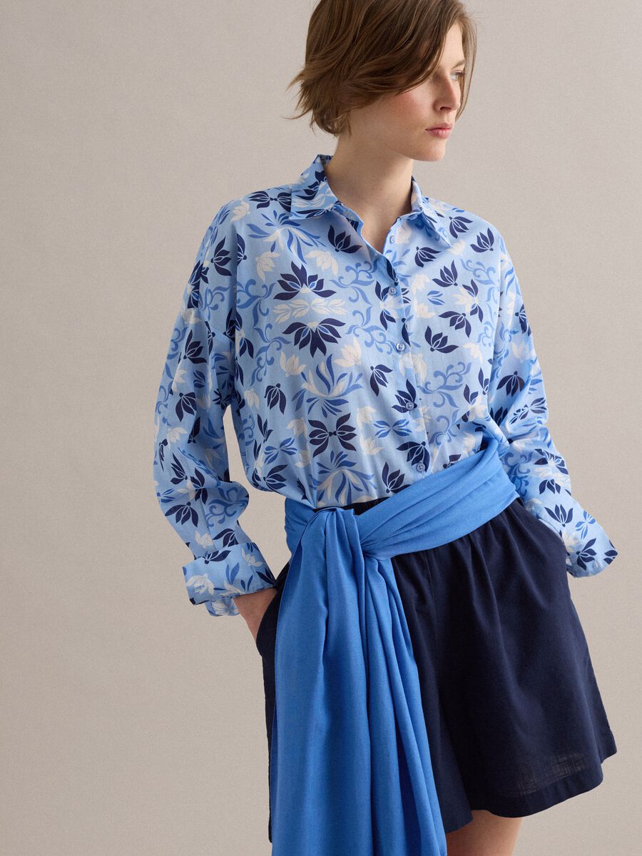 Light Blue Short-Sleeve Pure Cotton Shirt_0