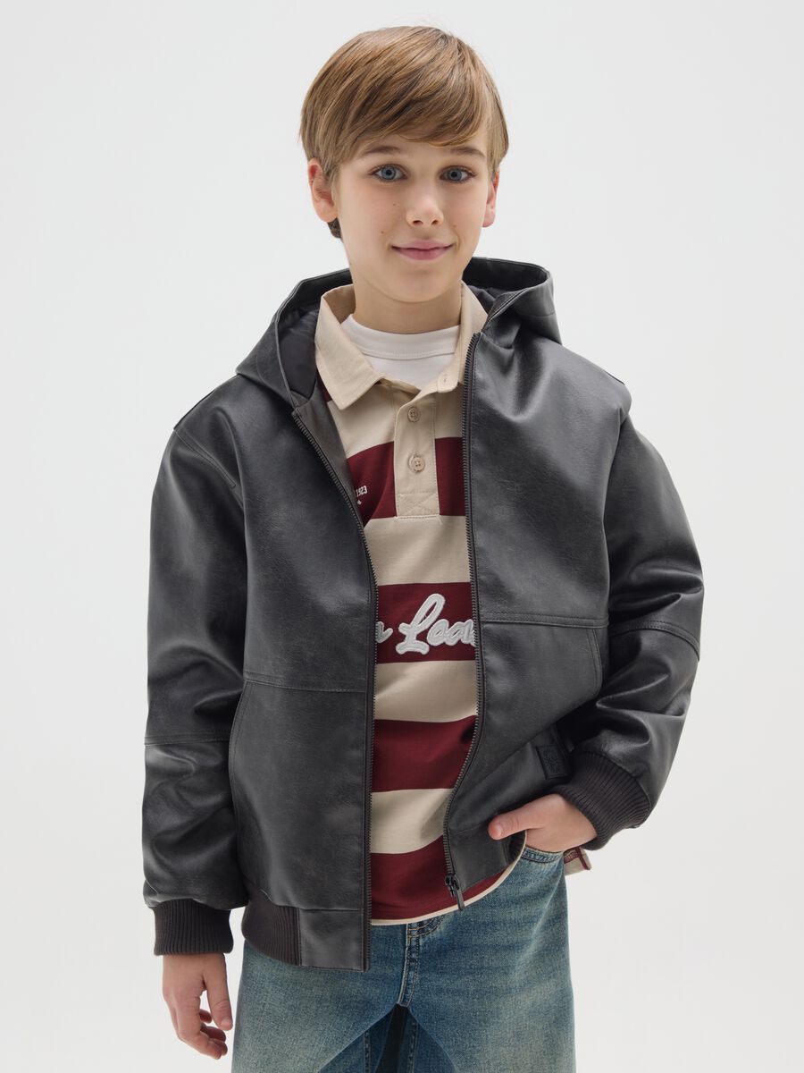 Black padded regular fit boys' jacket_1