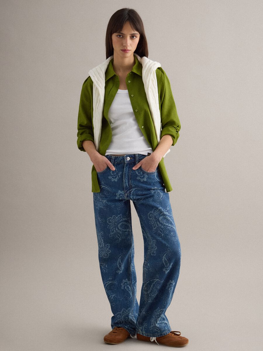 Camicia in puro lino verde regular fit_1