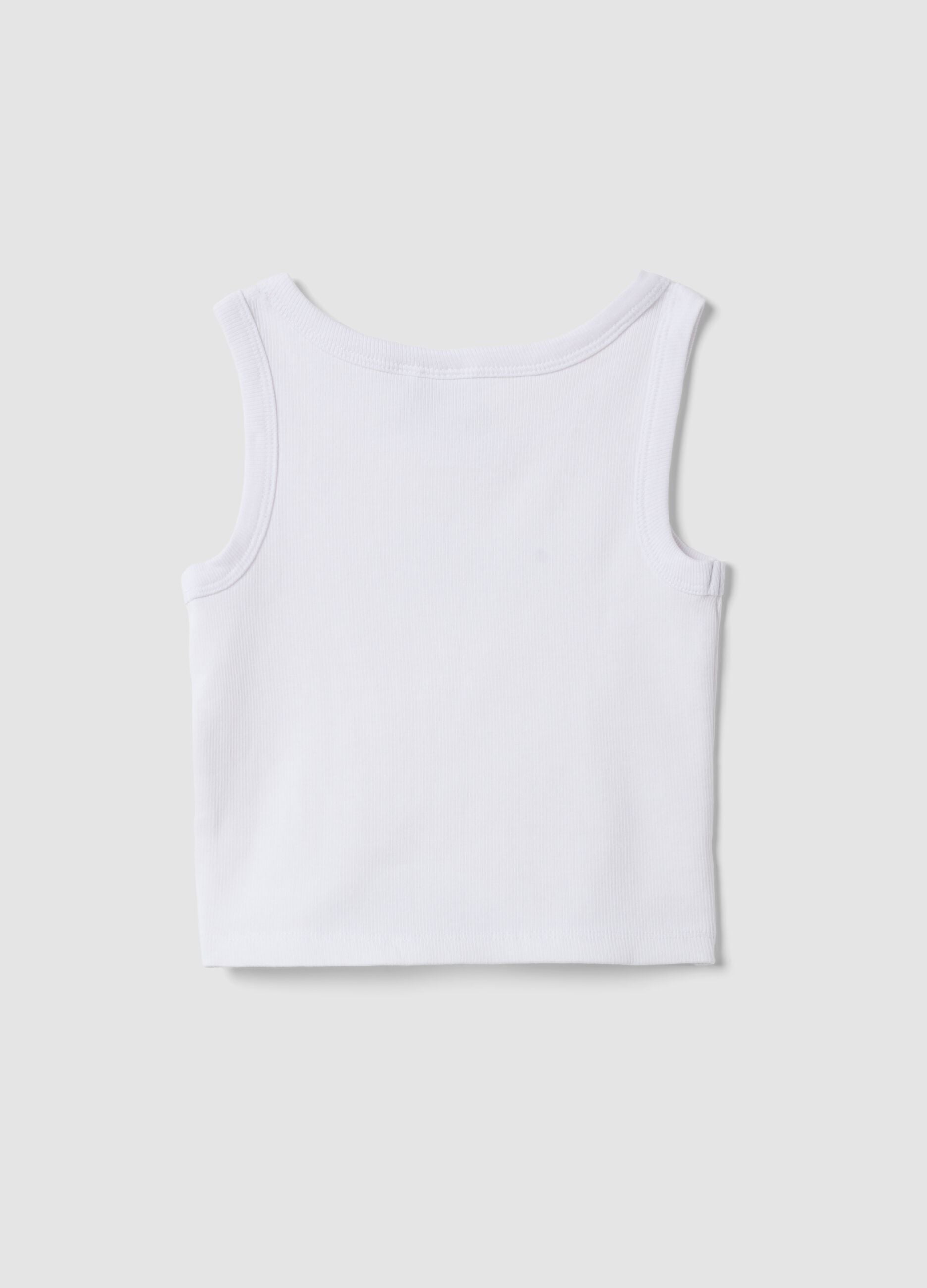 White ribbed stretch cotton tank top