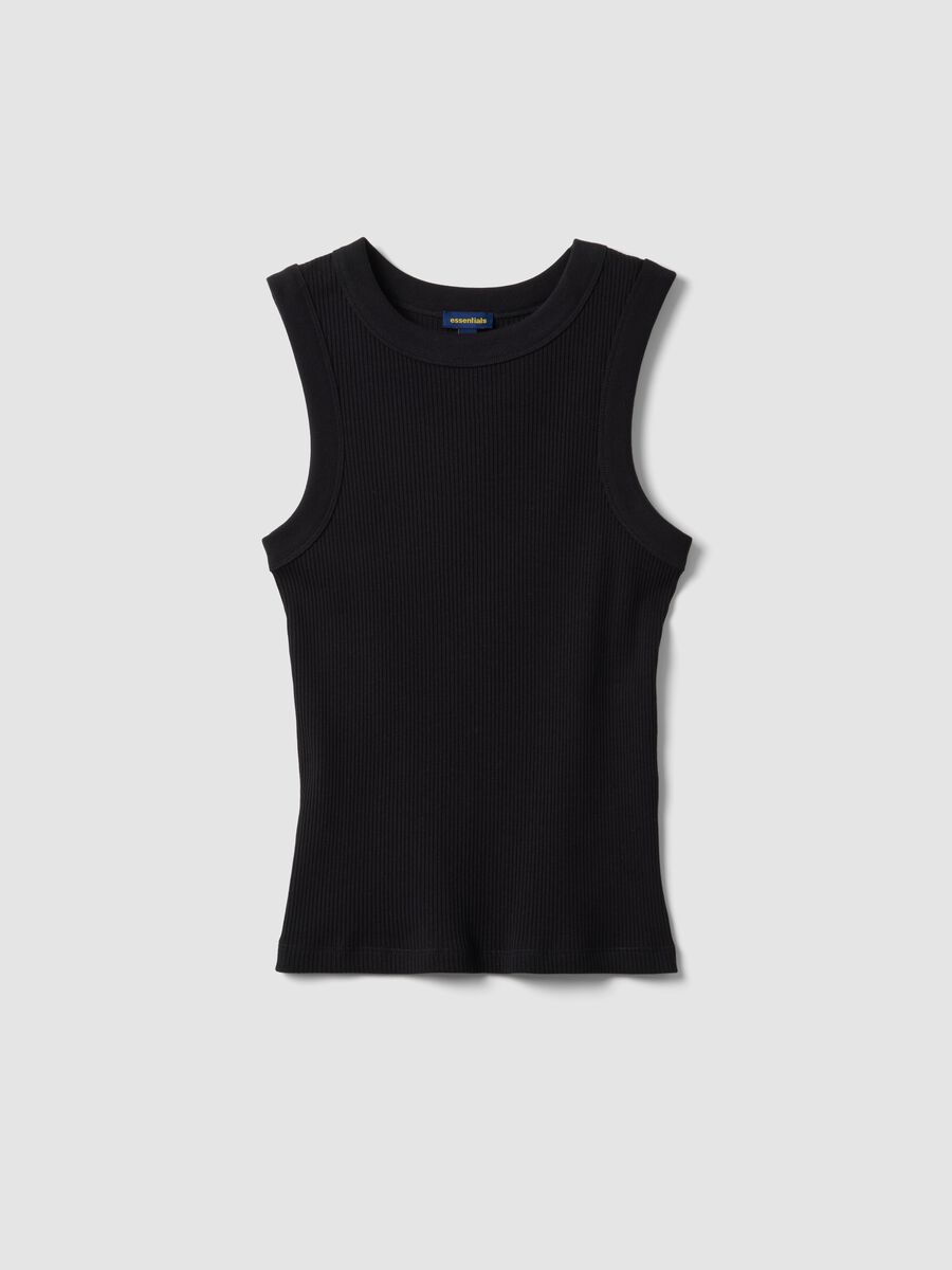 Black fitted ribbed stretch cotton tank top_0