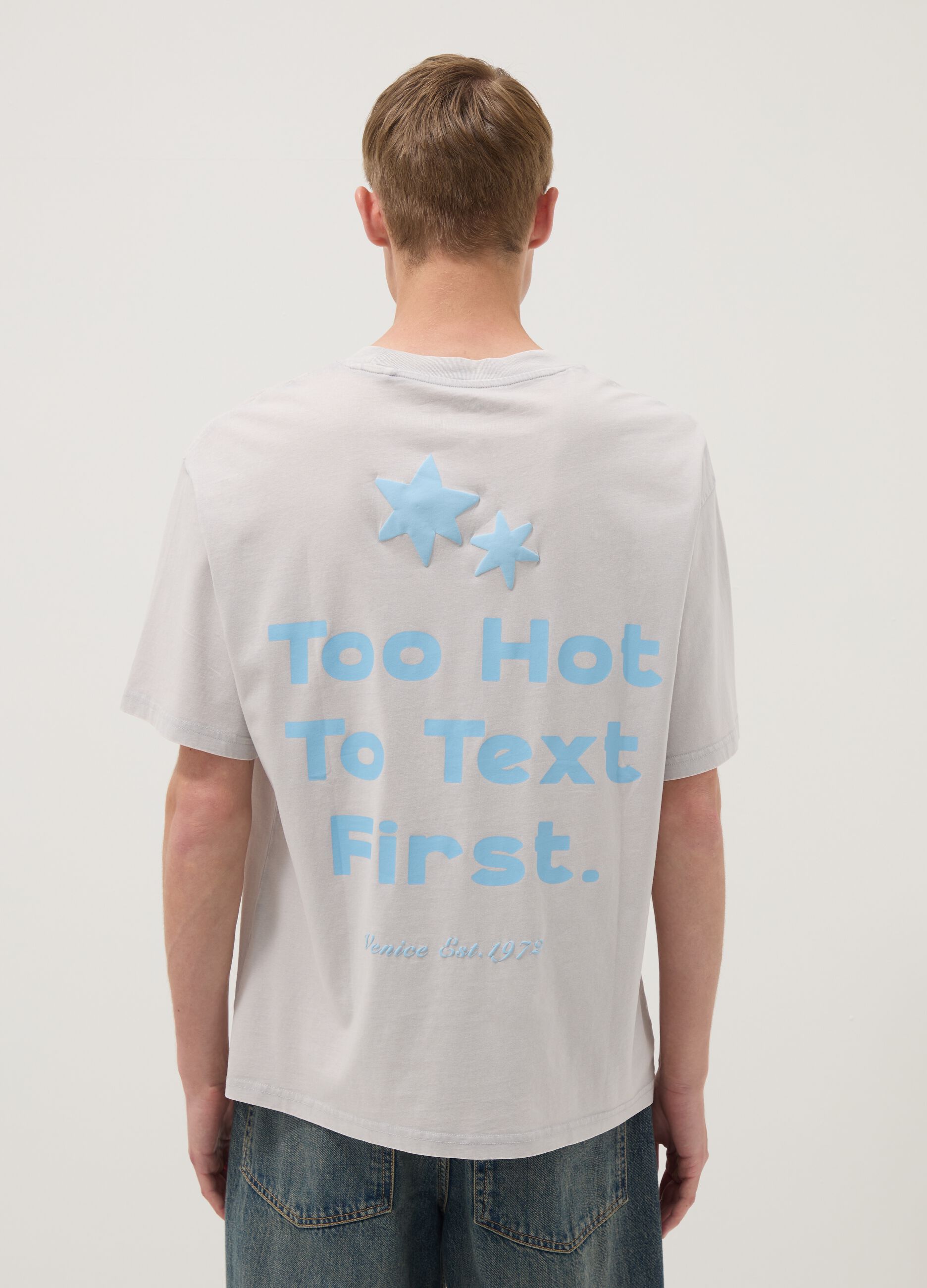 T-shirt grigia a maniche corte in puro cotone
