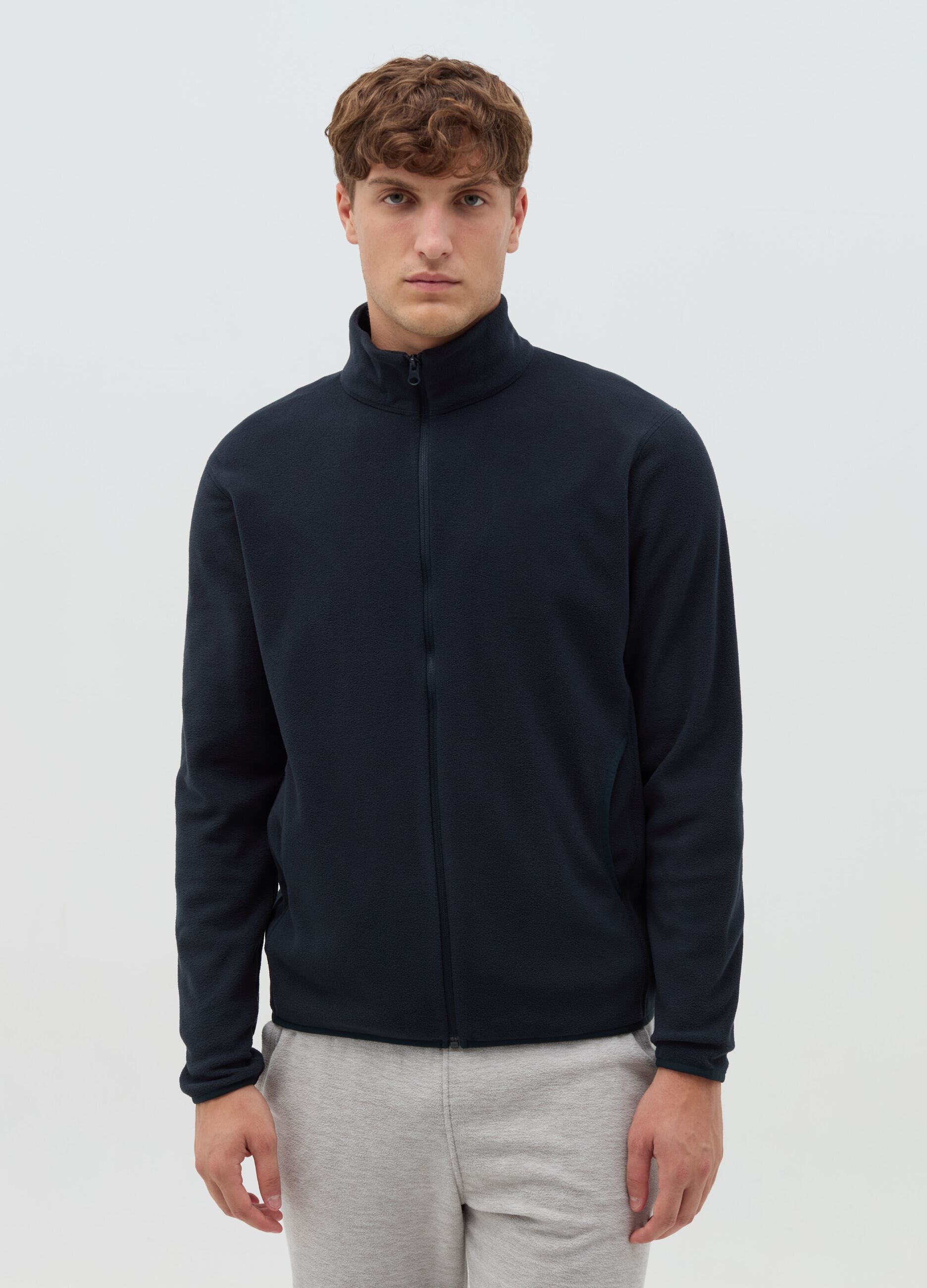 Fleece full-zip sweatshirt with high neck