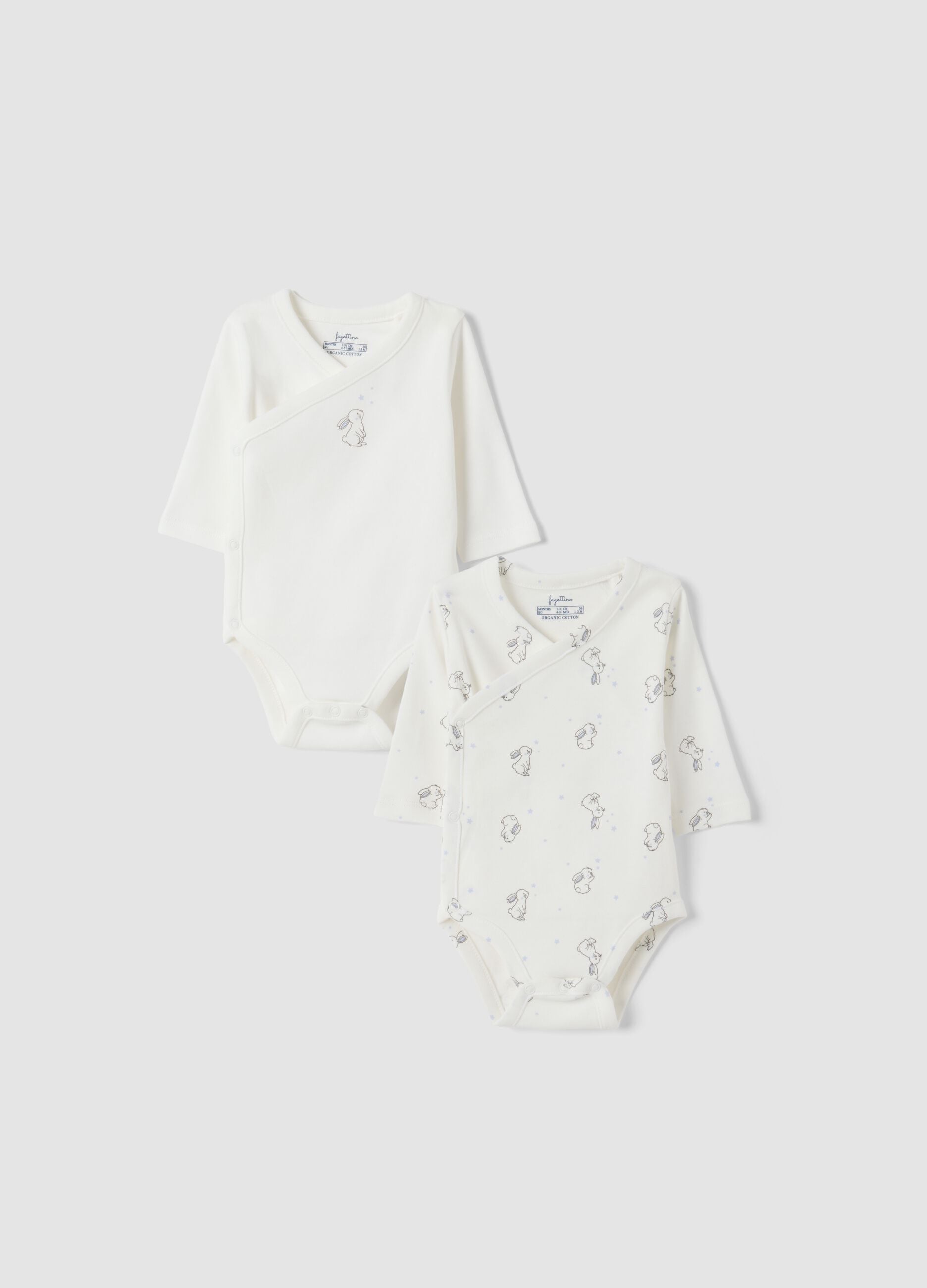 2-pack of milk white and light blue organic cotton crew-neck bodysuits