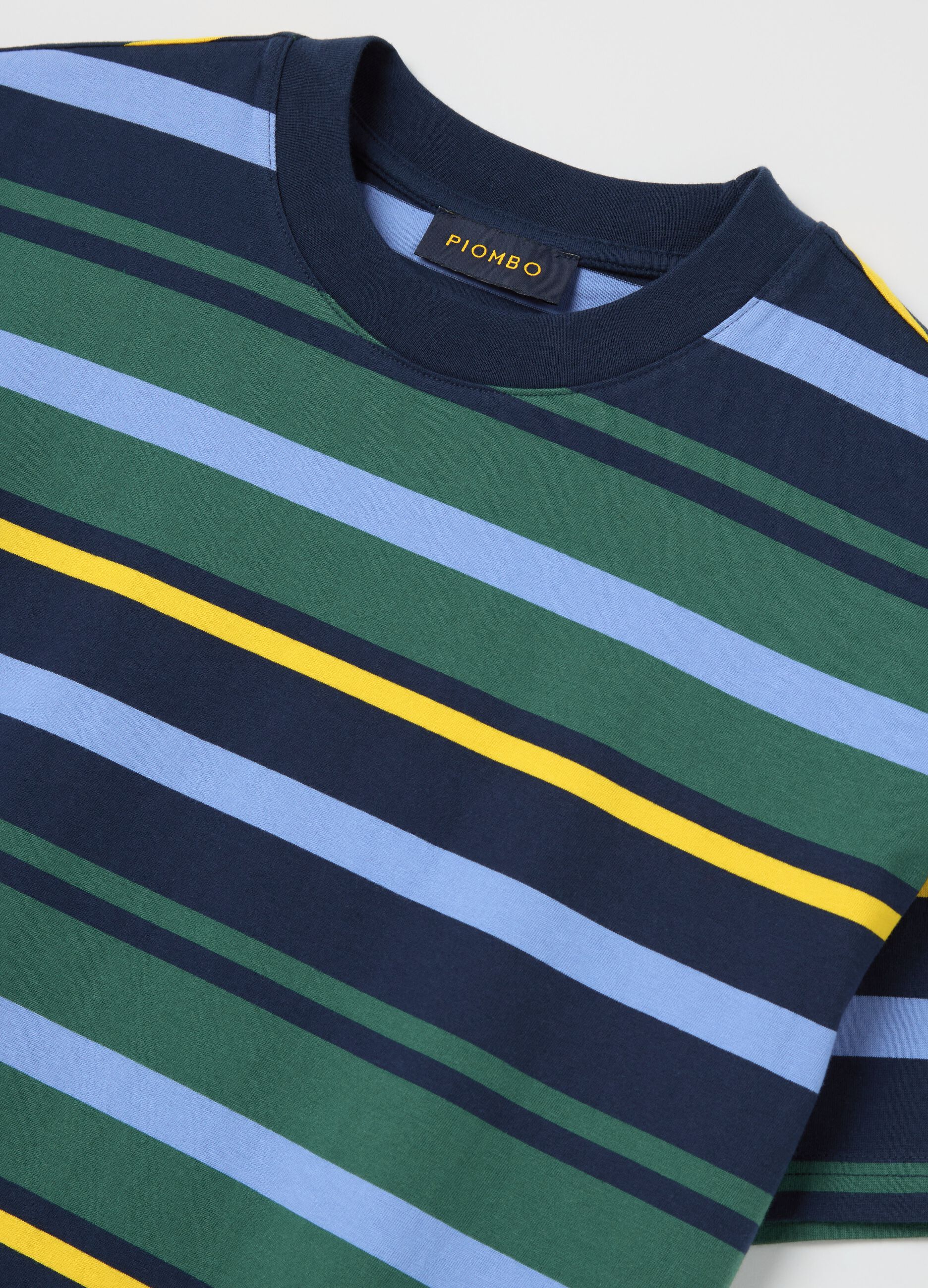 Blue and green T-shirt in striped cotton