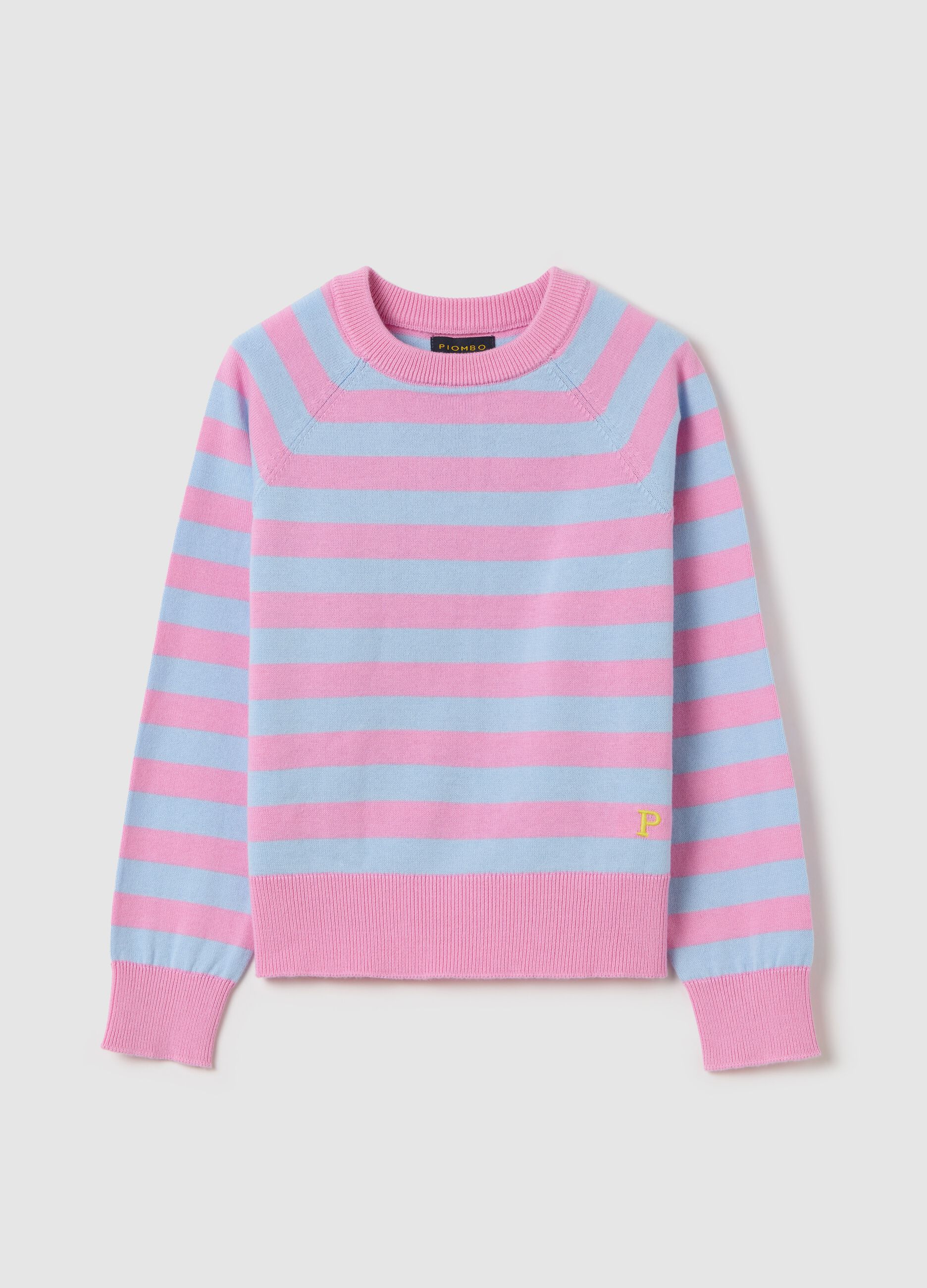 Pullover in cotone a righe con ricamo logo