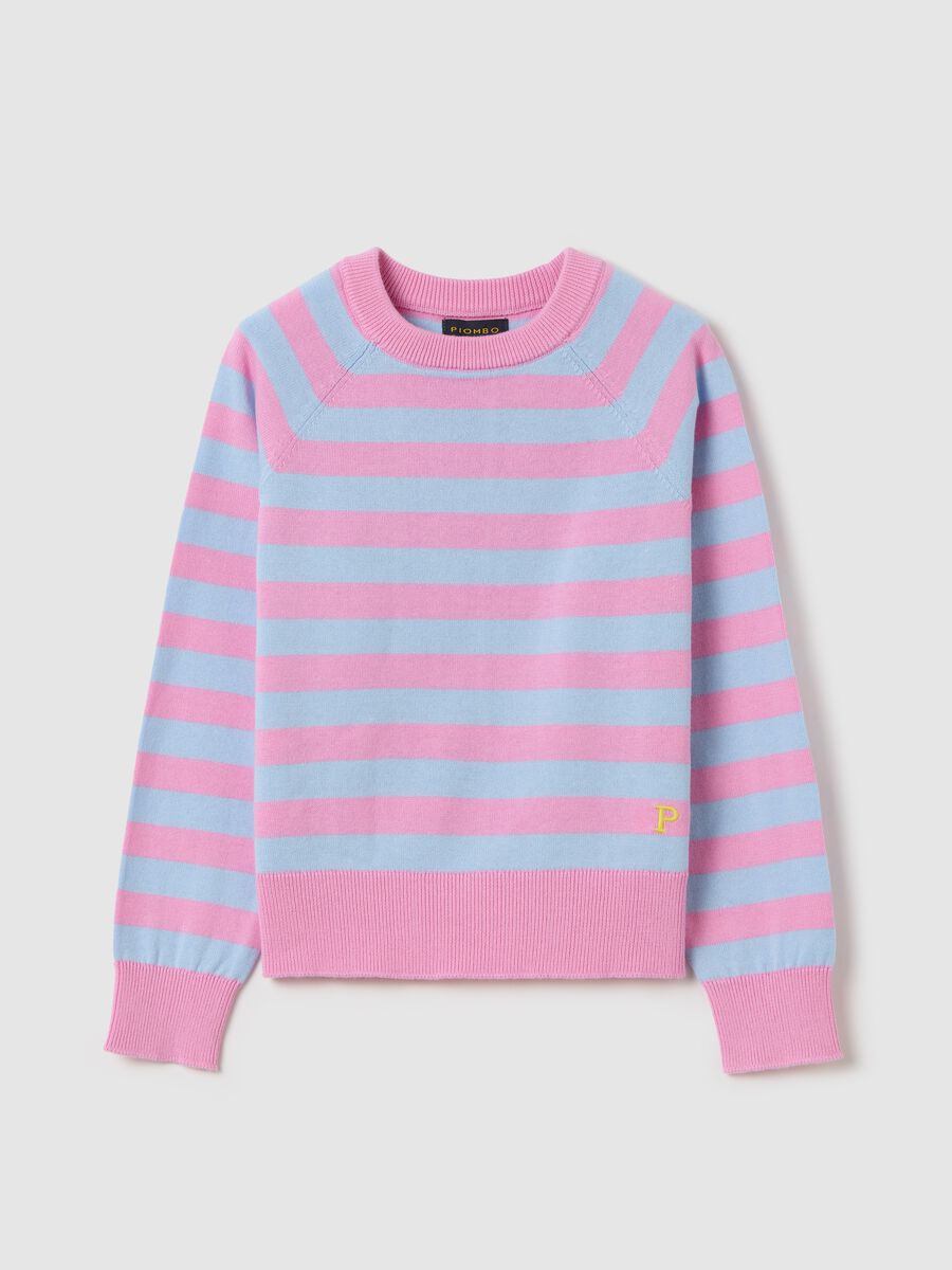 Striped cotton pullover with logo embroidery_3