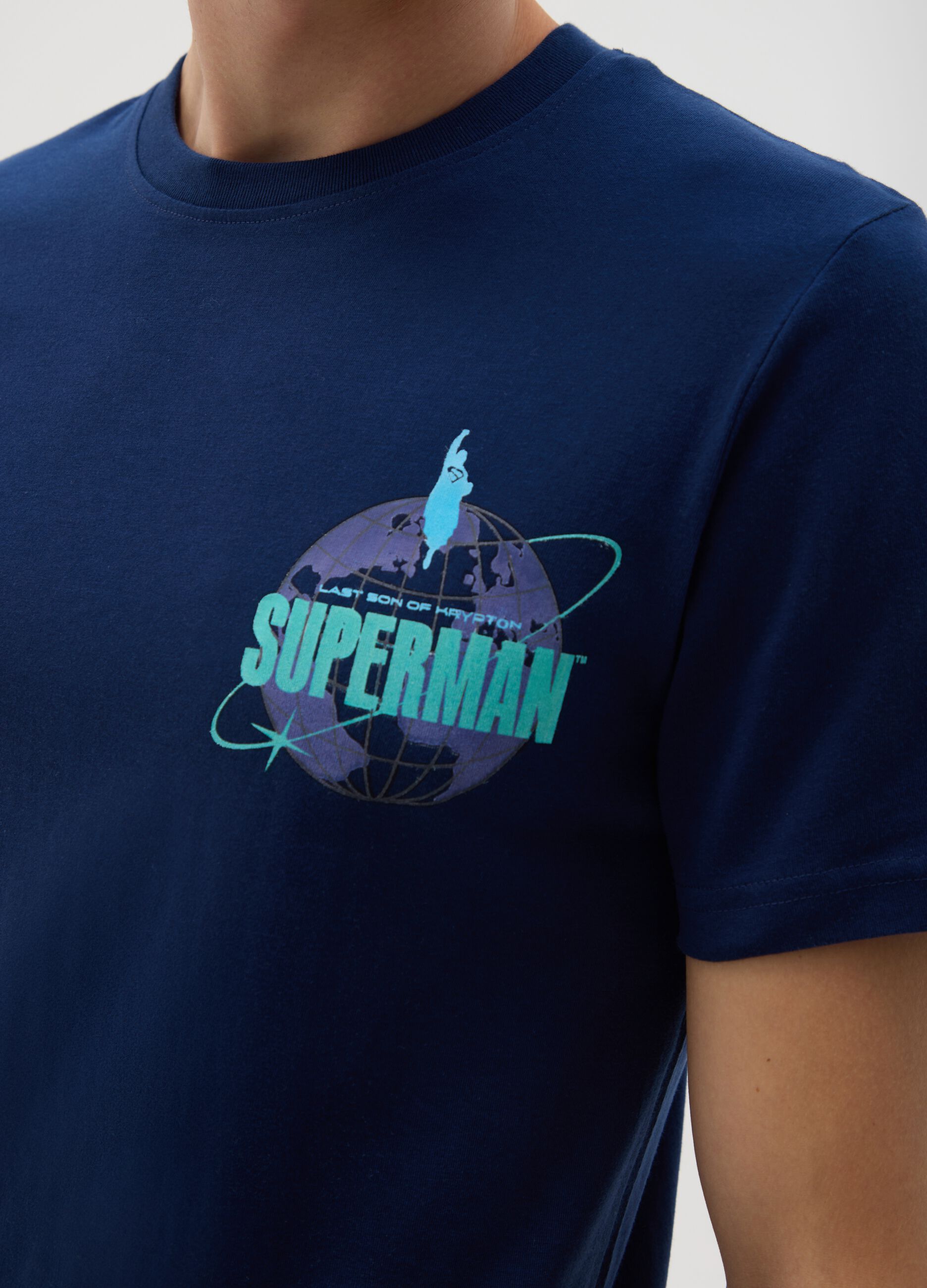 T-shirt da uomo in puro cotone blu Superman