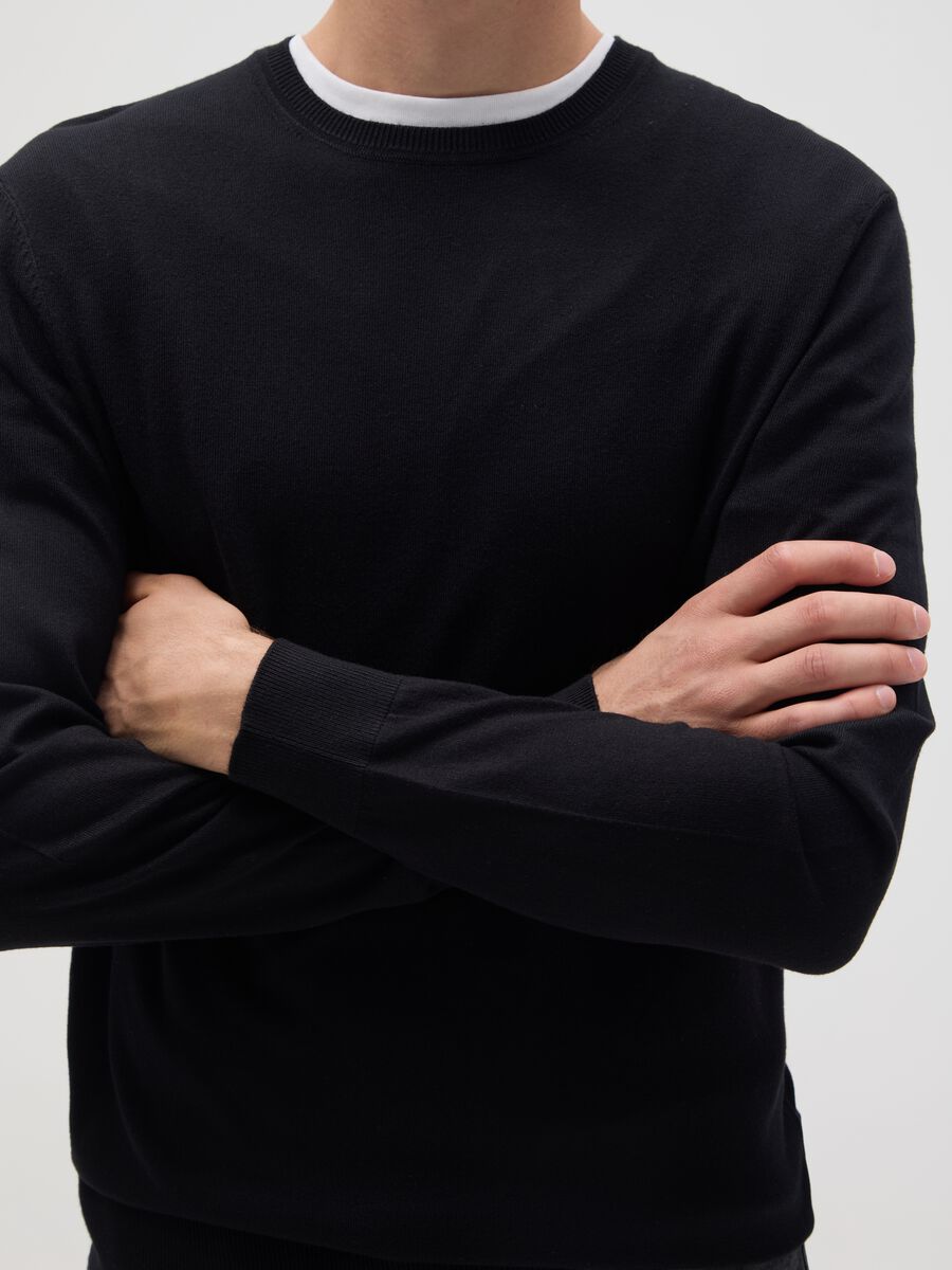 Black viscose blend regular fit jumper_3