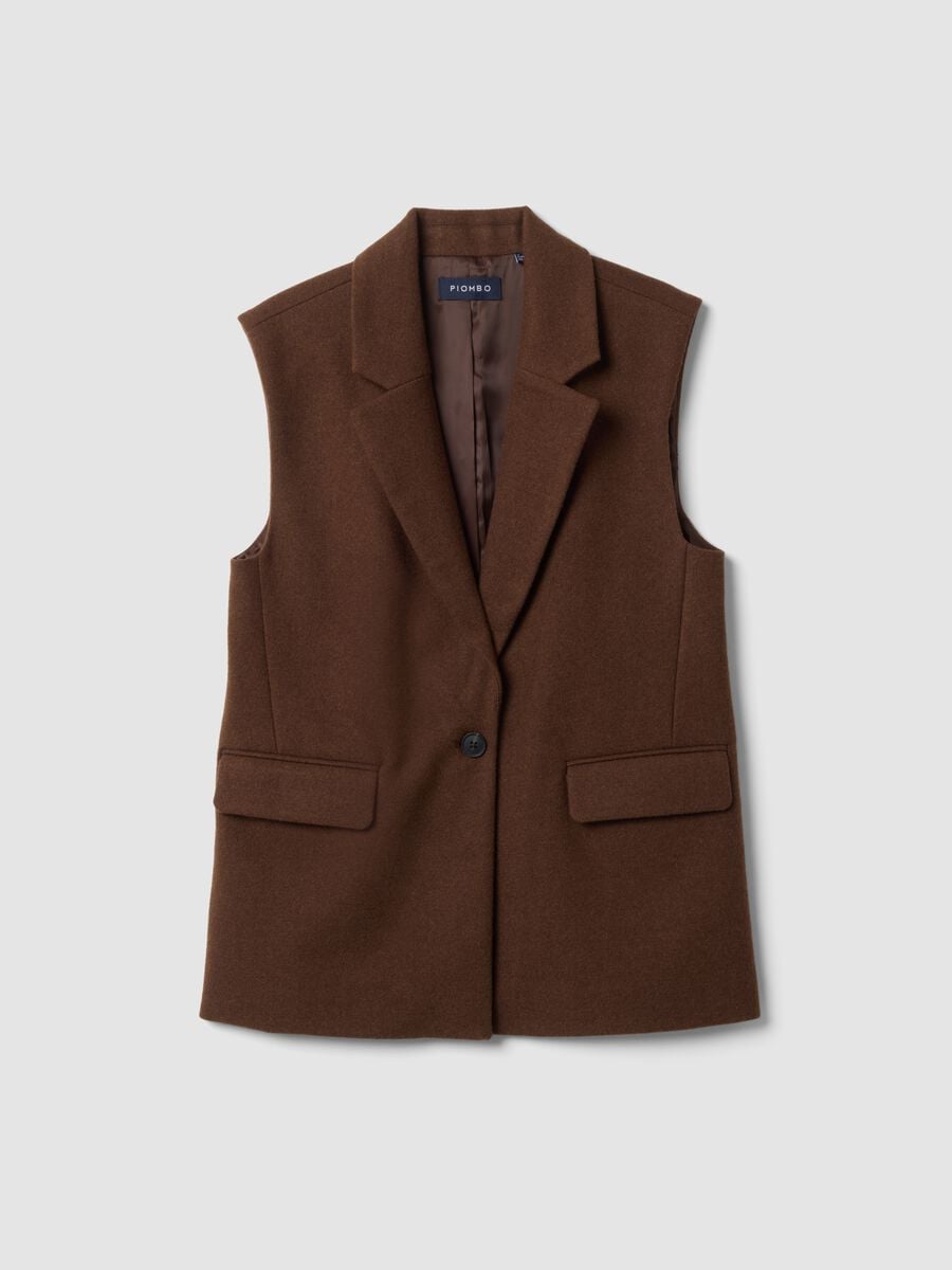 Gilet marrone in misto viscosa con rever classico_4