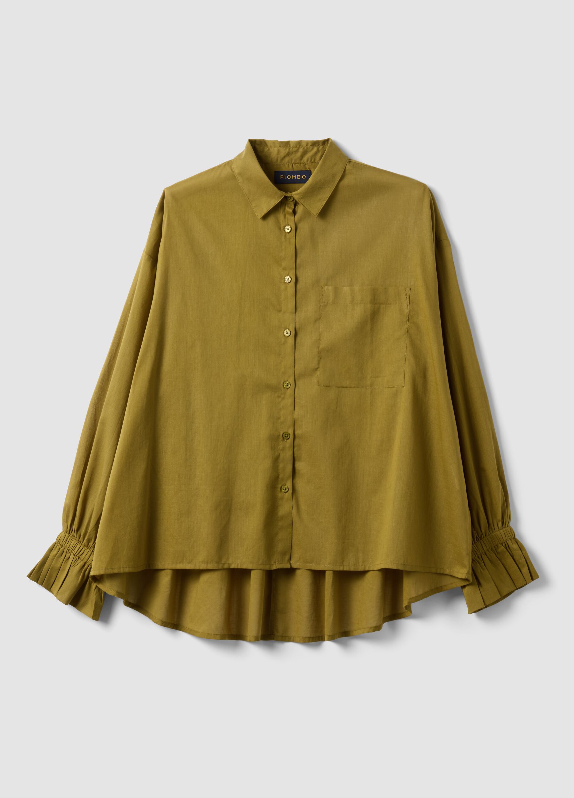 Green short-sleeved pure cotton shirt