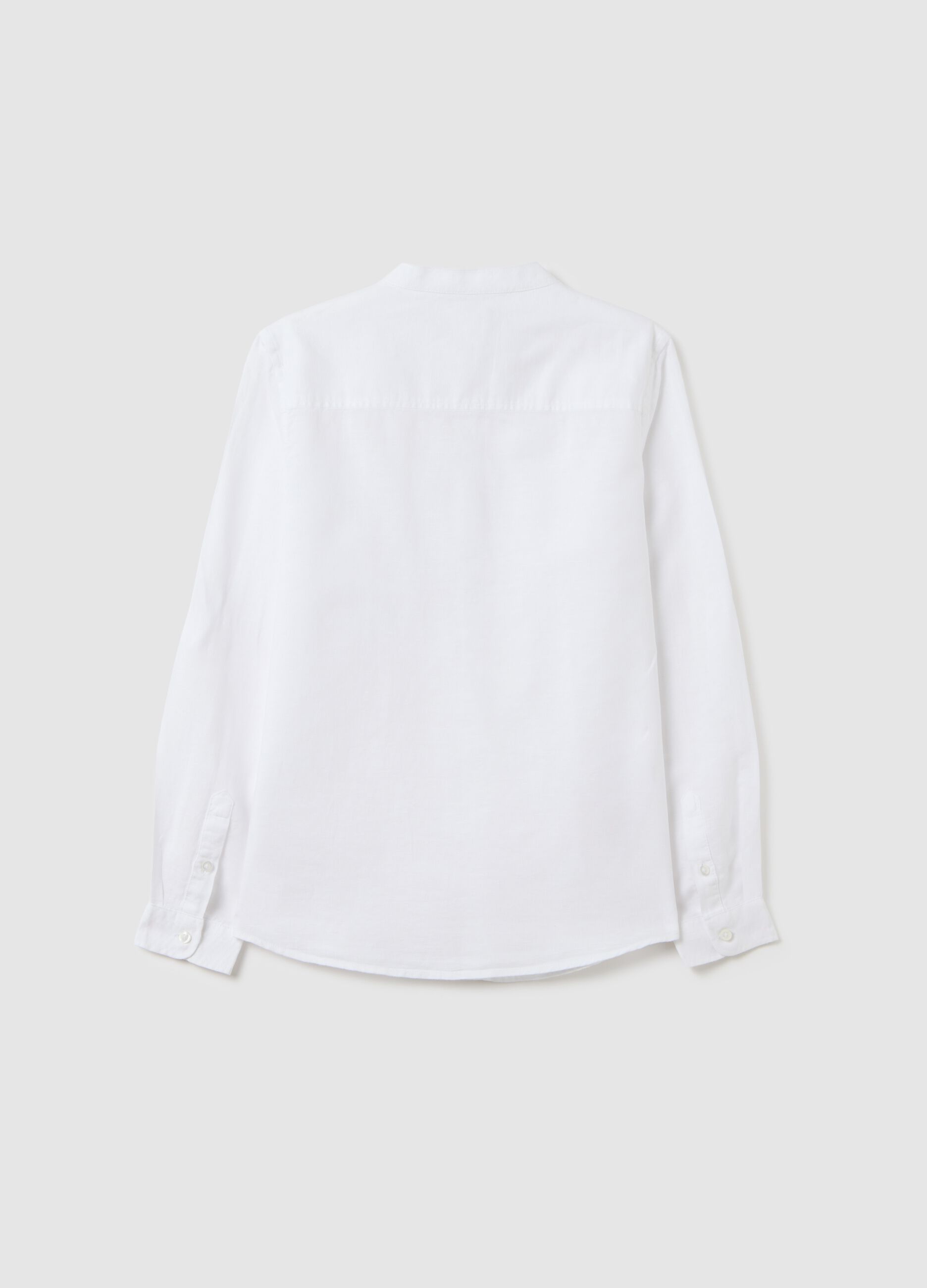 Boy's white linen-cotton blend shirt regular fit with classic collar