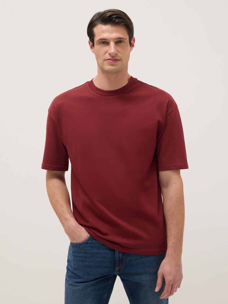 Red pure cotton relaxed fit T-shirt_0