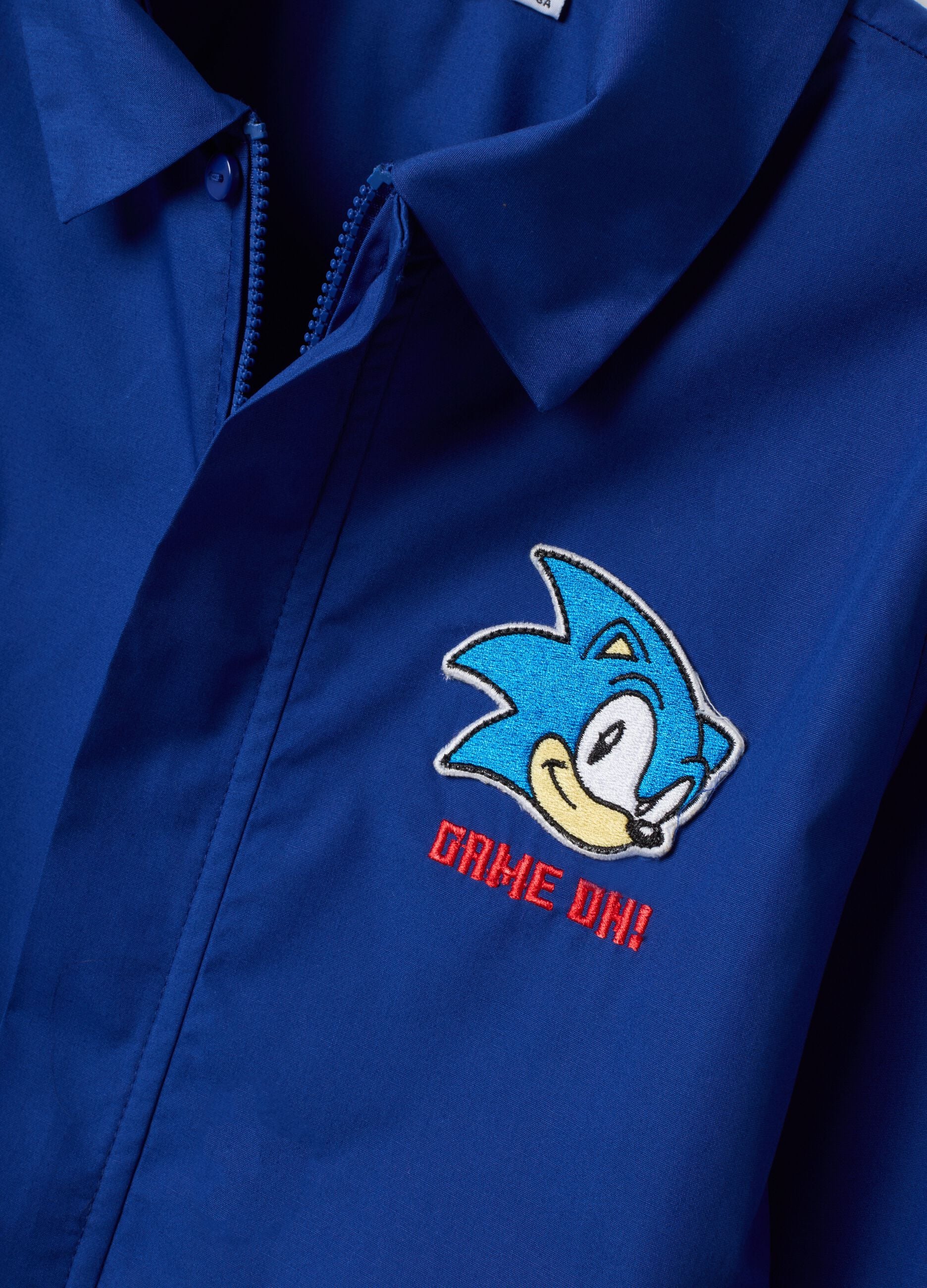 Blue boys&rsquo; school smock with zip and Sonic embroidery