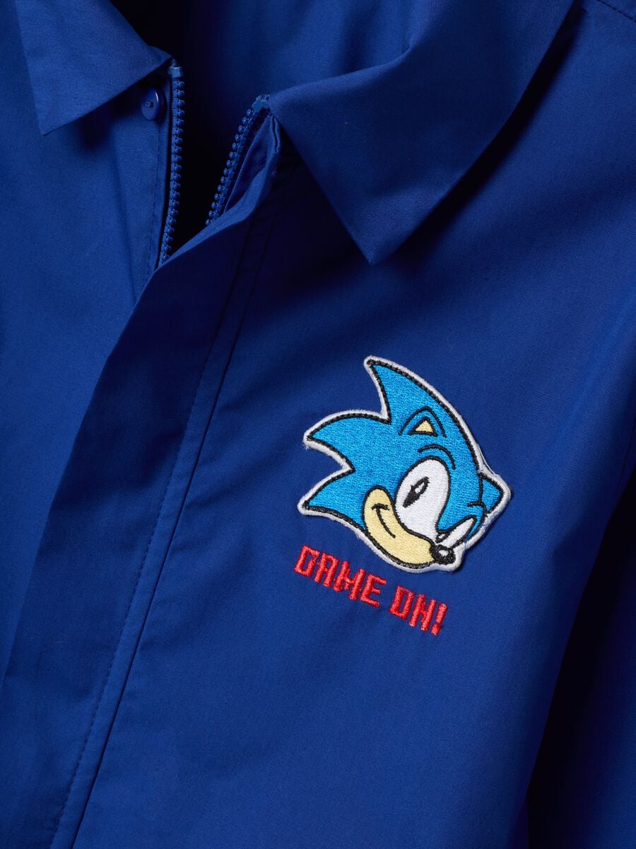 Blue boys&rsquo; school smock with zip and Sonic embroidery_2
