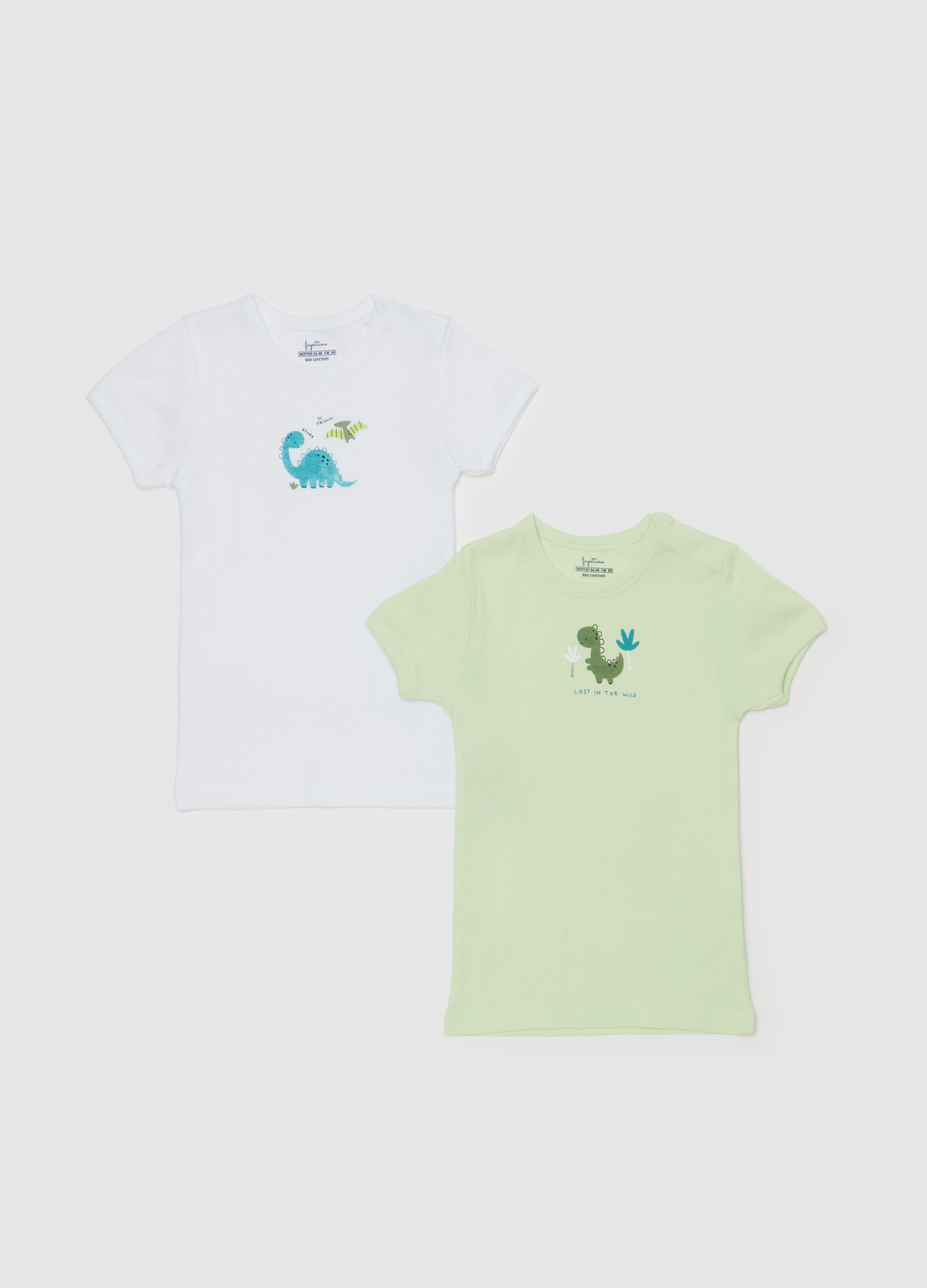 Two-pack organic cotton vests with dinosaurs print