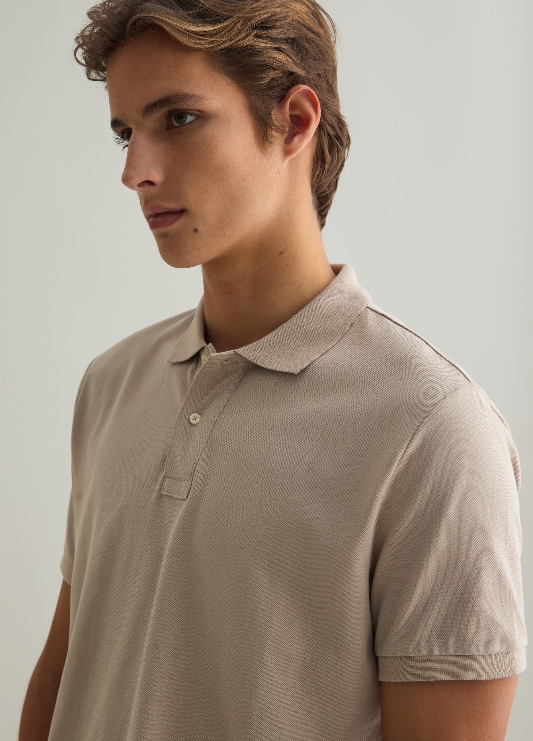 Polo da uomo in puro cotone Supima beige regular fit