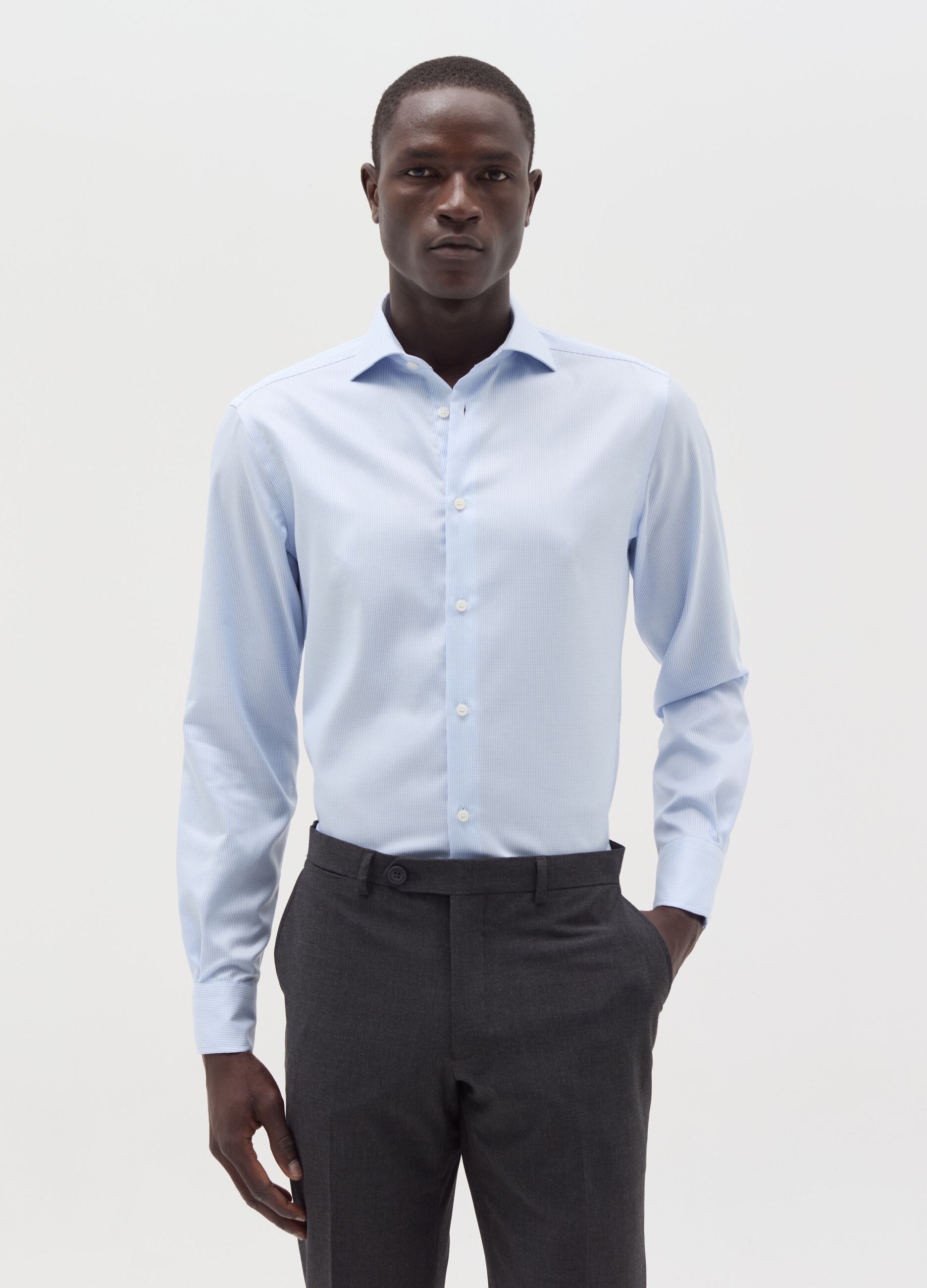 Camicia slim fit in cotone doppio ritorto Azzurro celeste da Uomo OVS