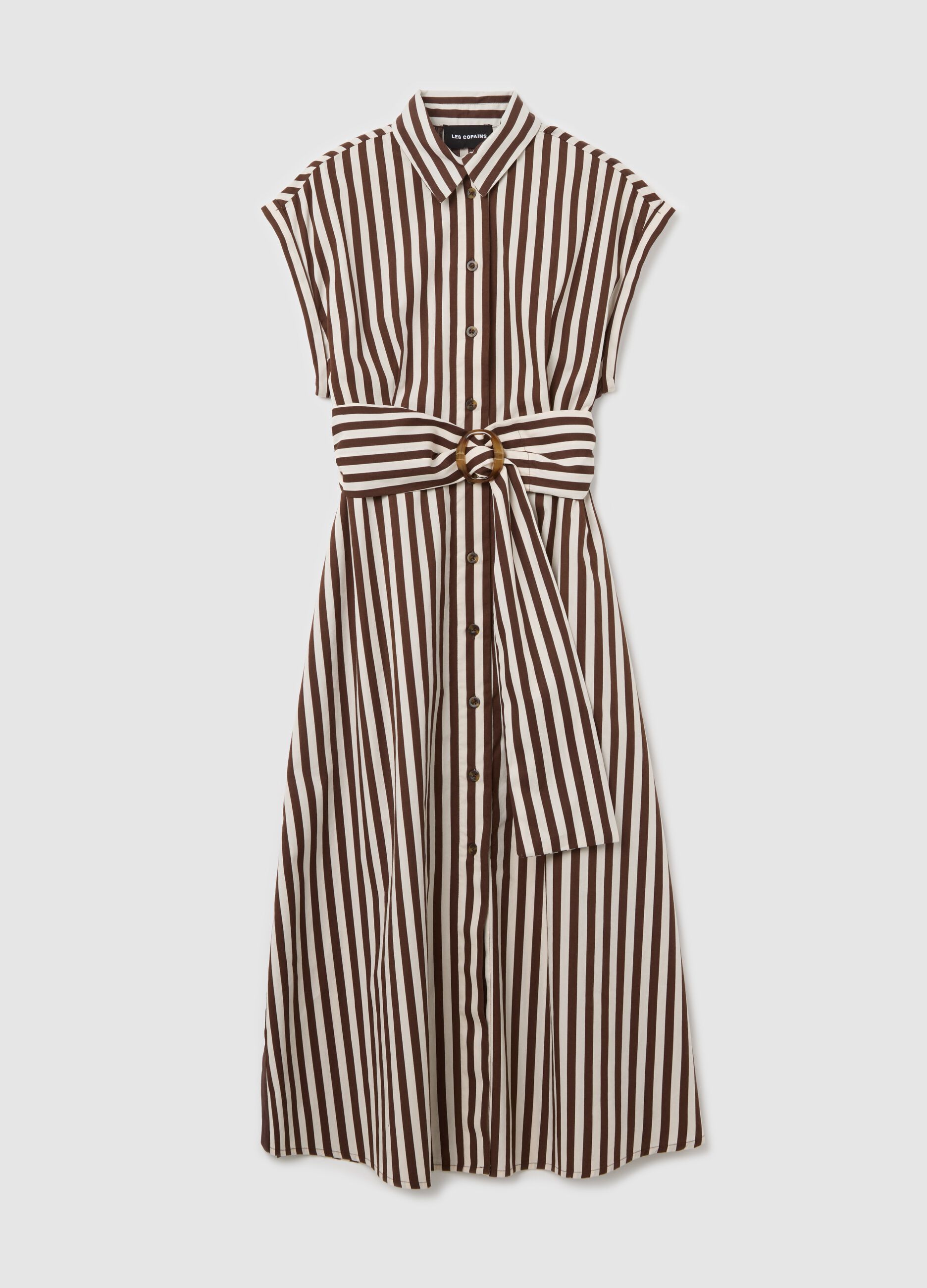 Long shirt dress with brown and white stripes