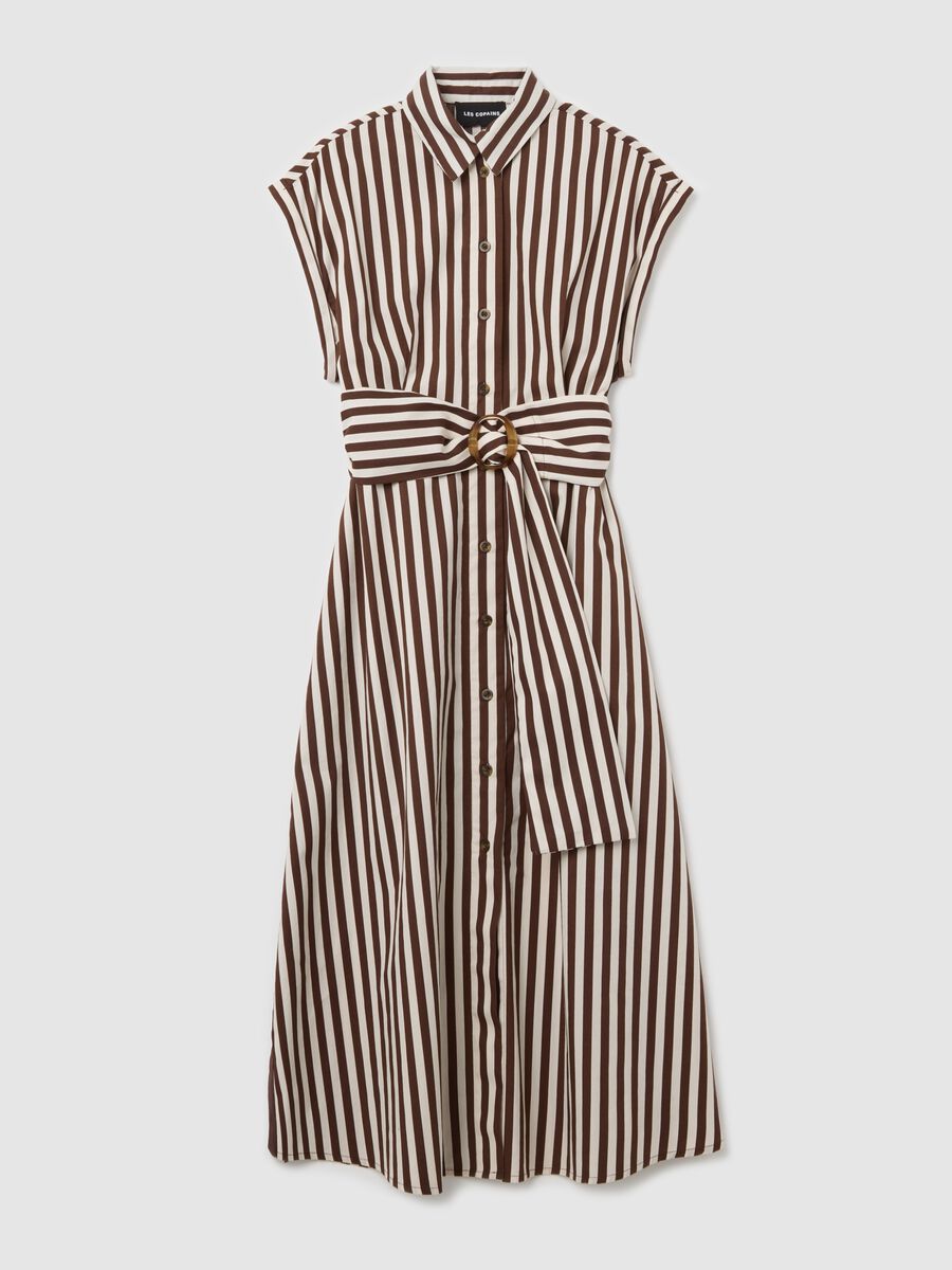 Long shirt dress with brown and white stripes_4