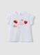 Girls' white stretch cotton T-shirt regular fit with embroidery_0