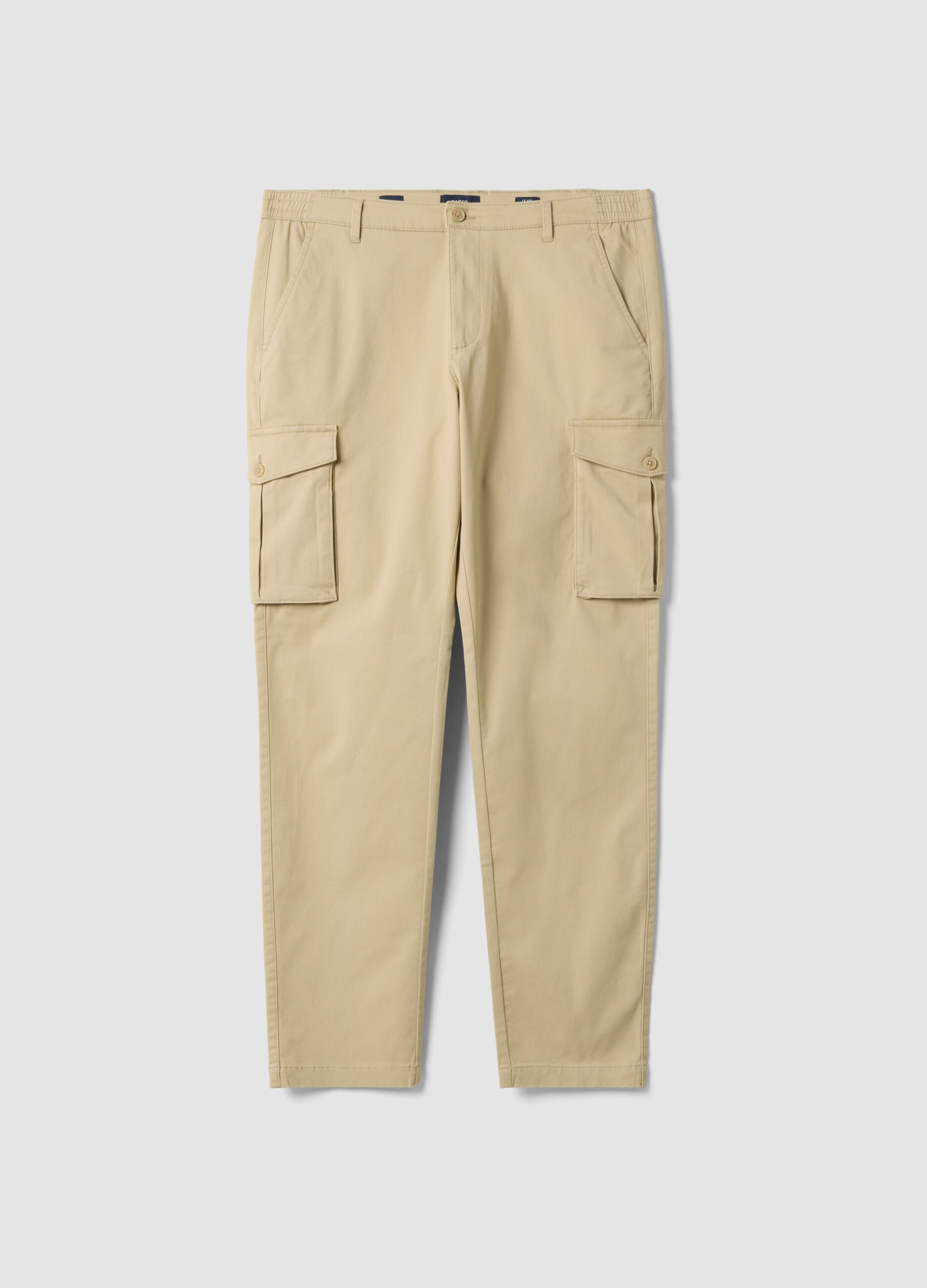 Beige slim-fit stretch cotton cargo trousers