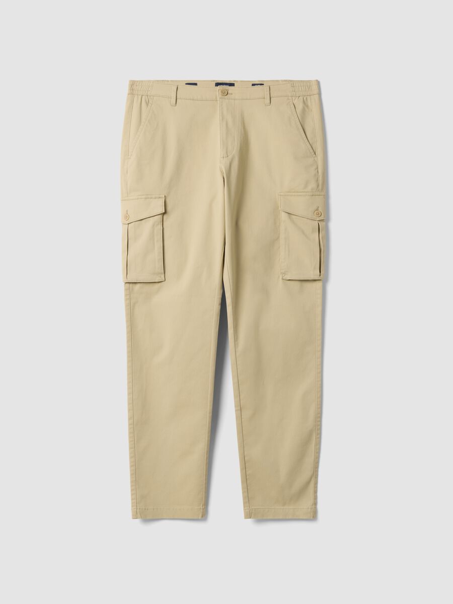Pantaloni cargo beige in cotone elasticizzato slim fit_0