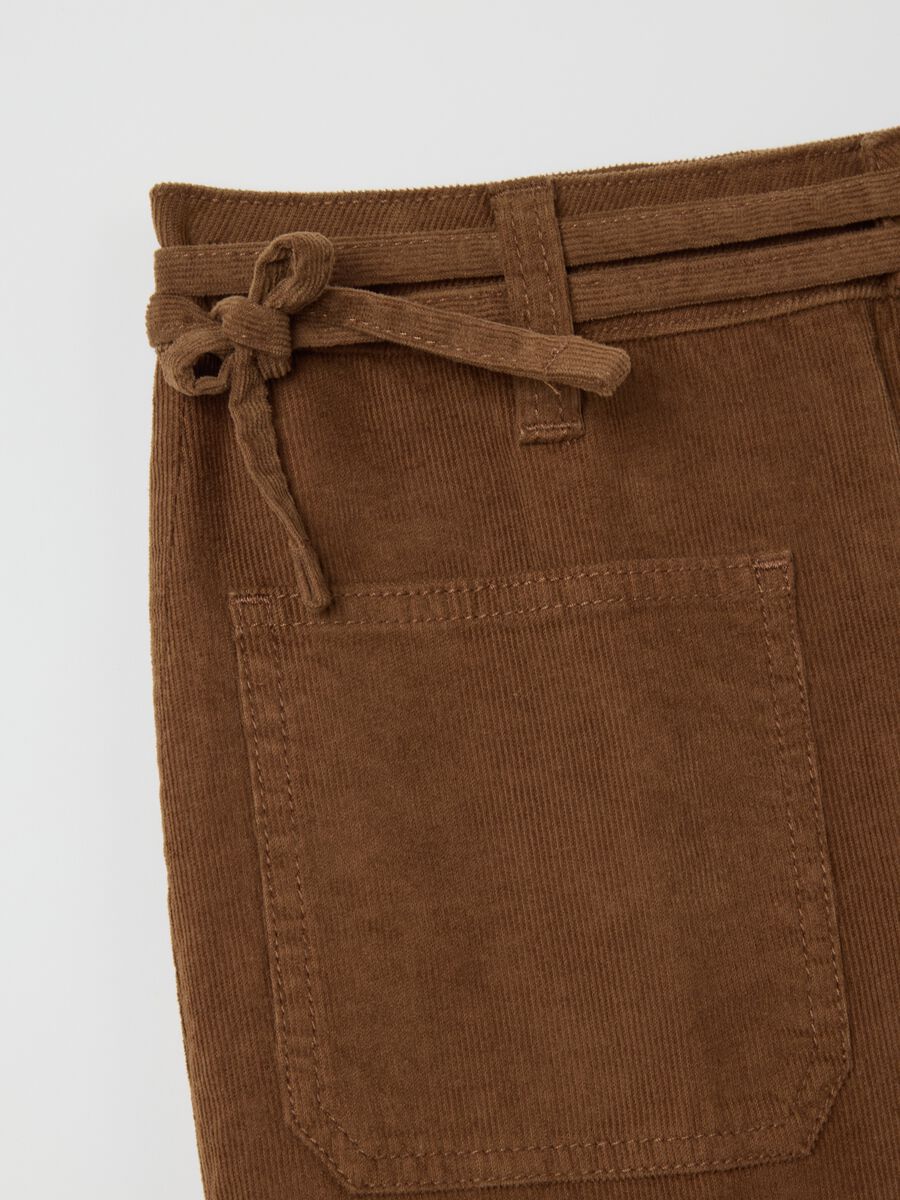 Brown Flare Stretch Corduroy Trousers_1