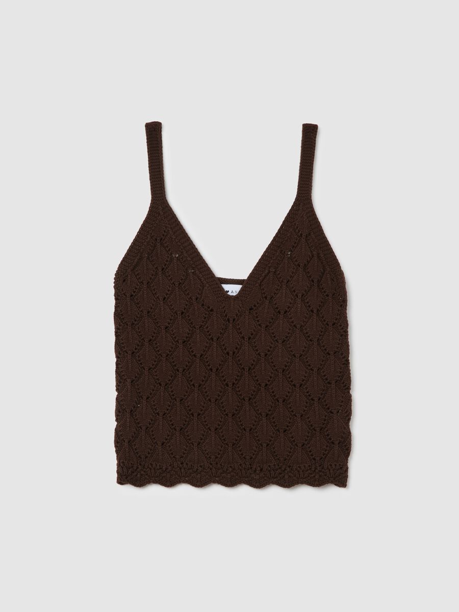 Brown perforated cotton tank top_4
