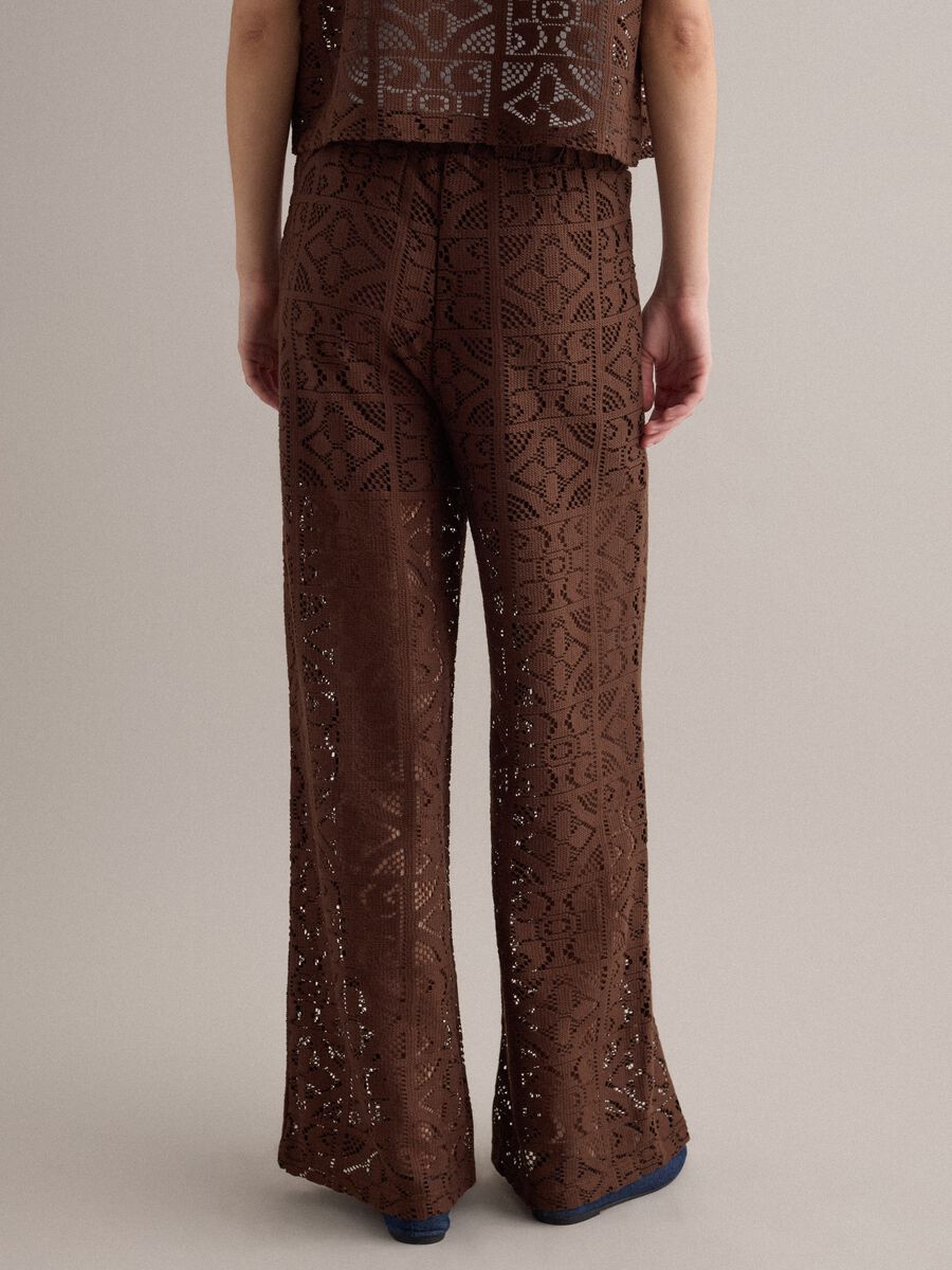 Brown openwork wide-leg trousers with elasticated waistband_2