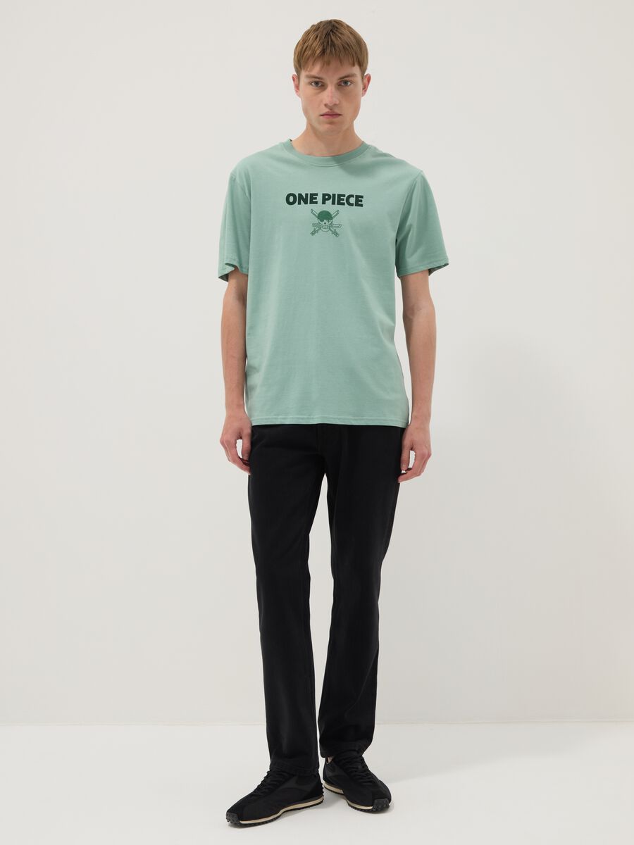T-shirt verde con scritta One Piece in puro cotone relaxed fit_2
