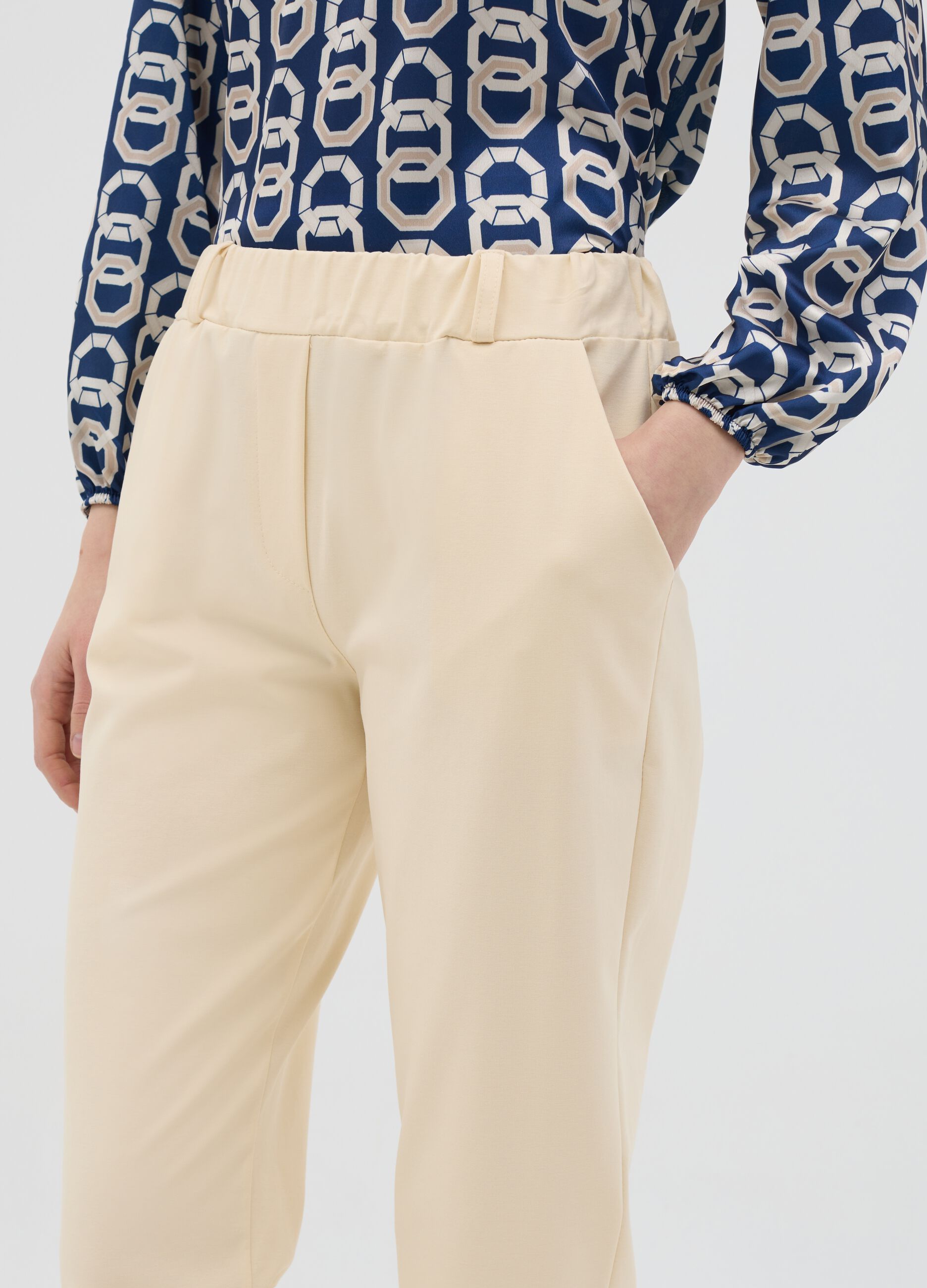 Beige regular-fit stretch trousers
