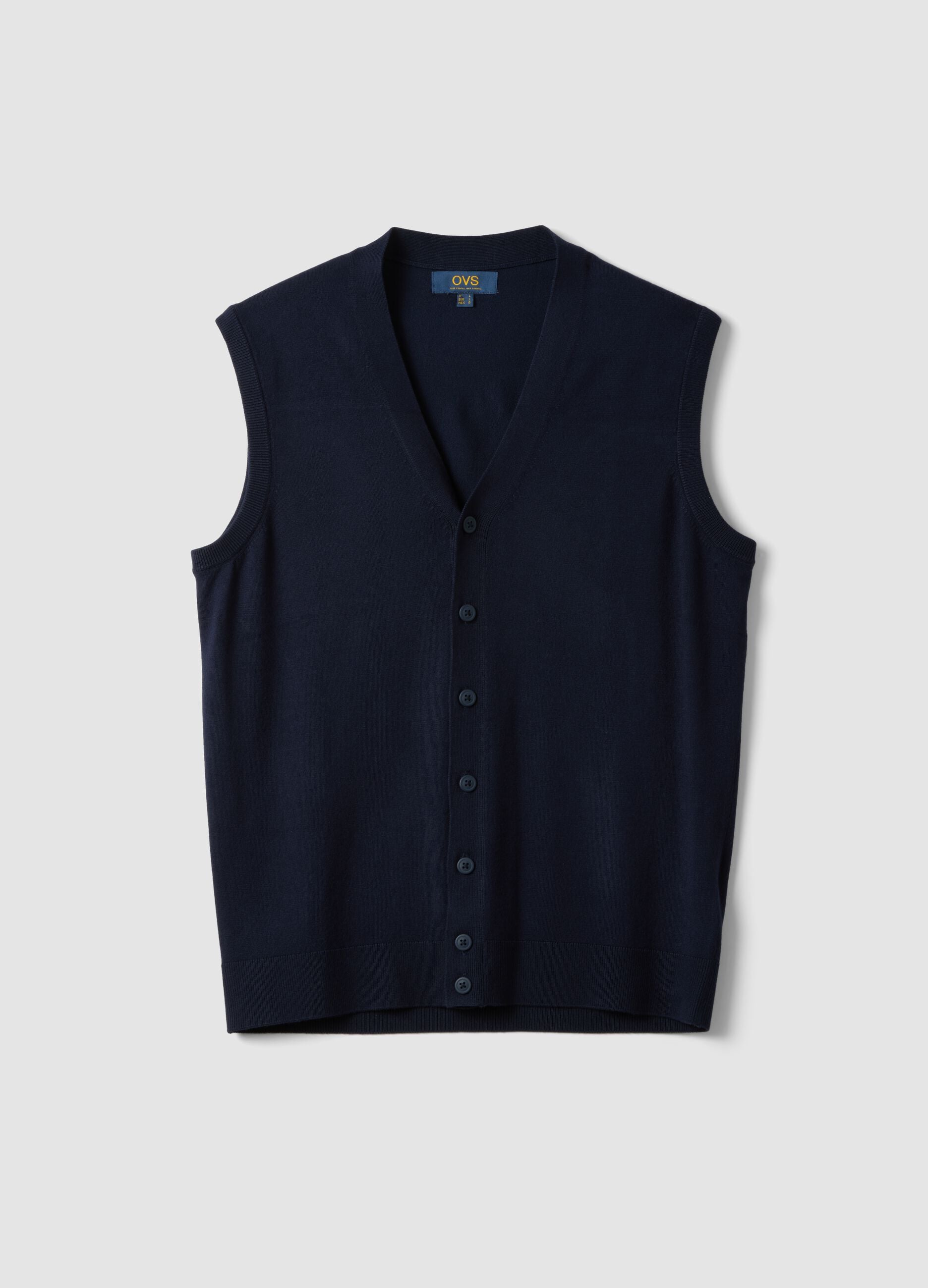Blue viscose-blend waistcoat with deep V-neck, regular fit