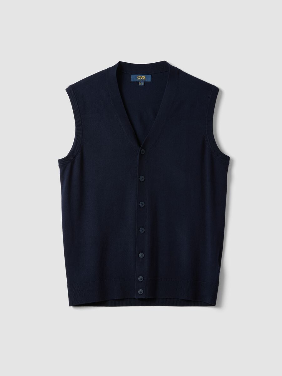 Blue viscose-blend waistcoat with deep V-neck, regular fit_0