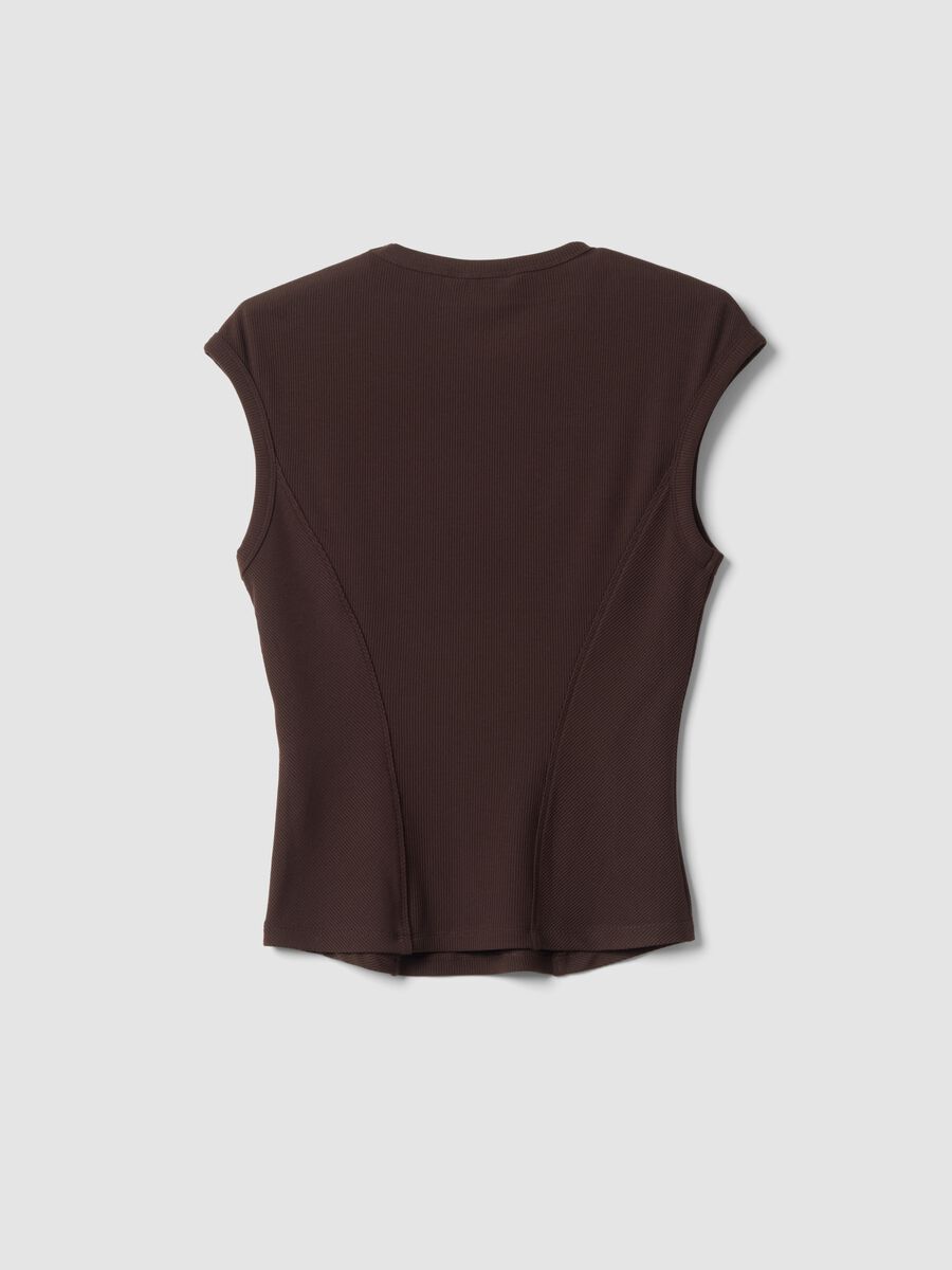 T-shirt fitted marrone in modal elasticizzato a costine ALTAVIA STUDIO_7
