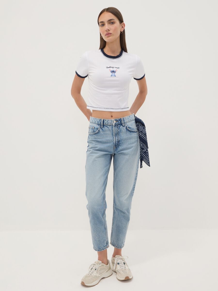 White stretch cotton T-shirt with Stitch print, regular fit_1