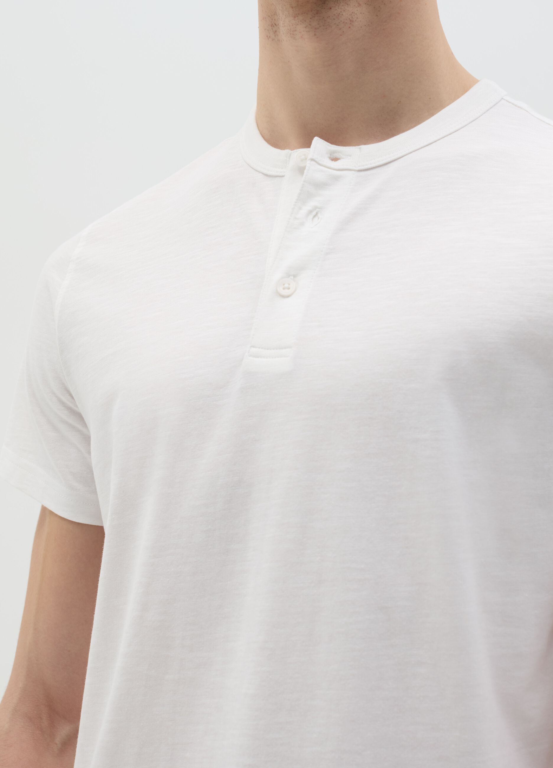 Cotton T-shirt with granddad neckline