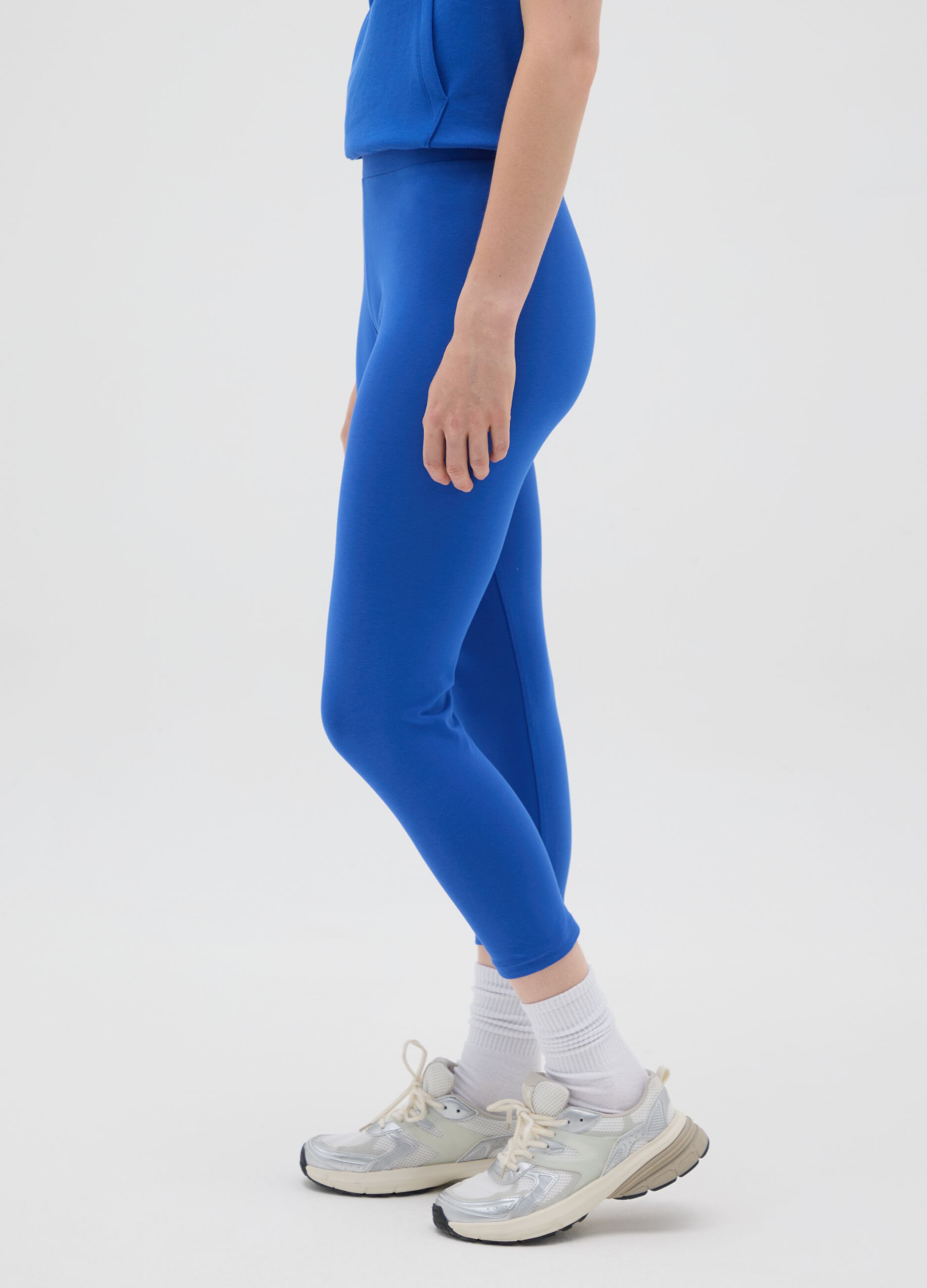 Leggings da donna in cotone elasticizzato blu regular fit