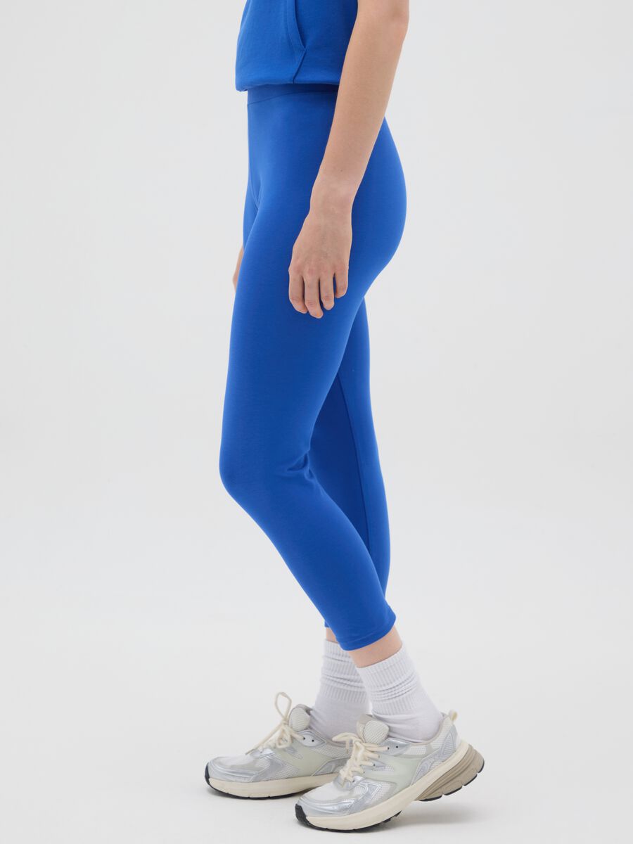 Women's blue regular fit stretch cotton leggings_2