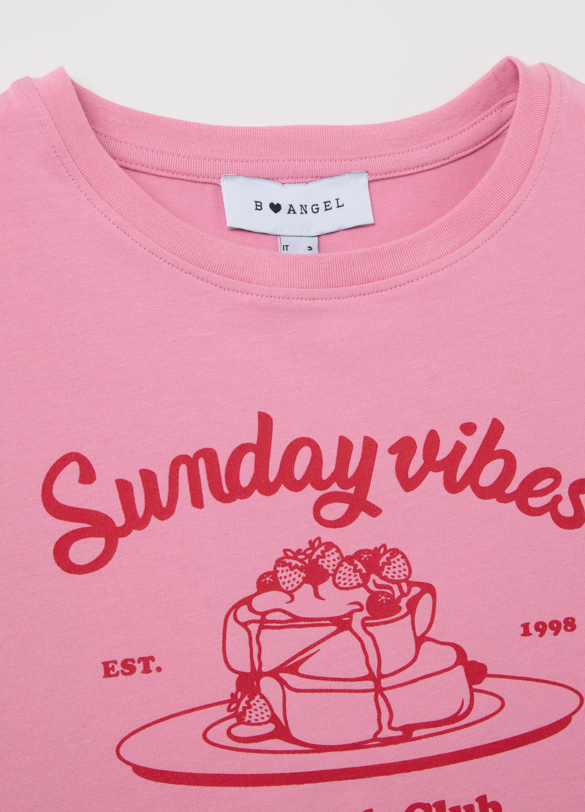 T-shirt da donna in cotone elasticizzato rosa slim fit con stampa