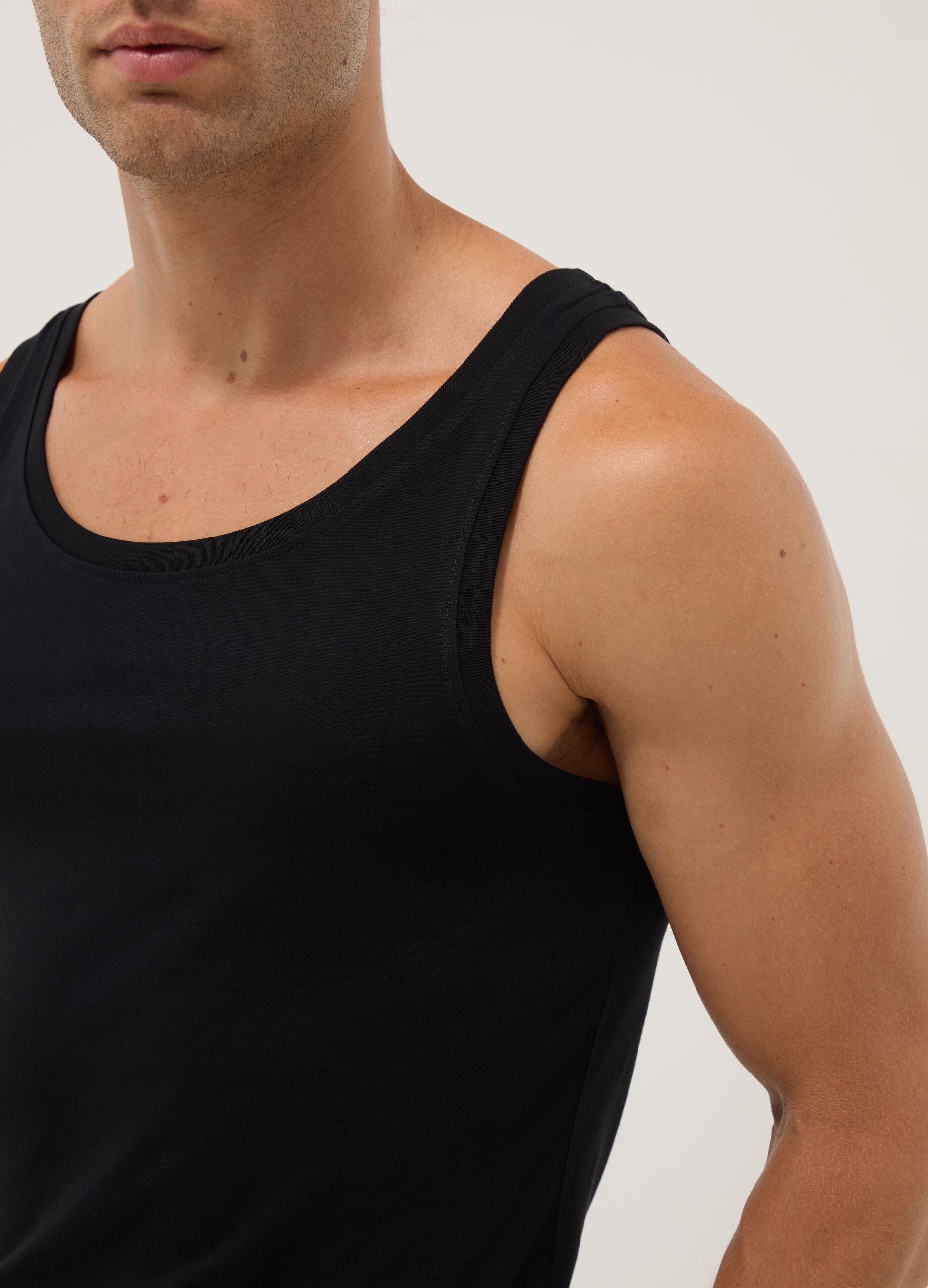 Black Supima cotton vest top, regular fit
