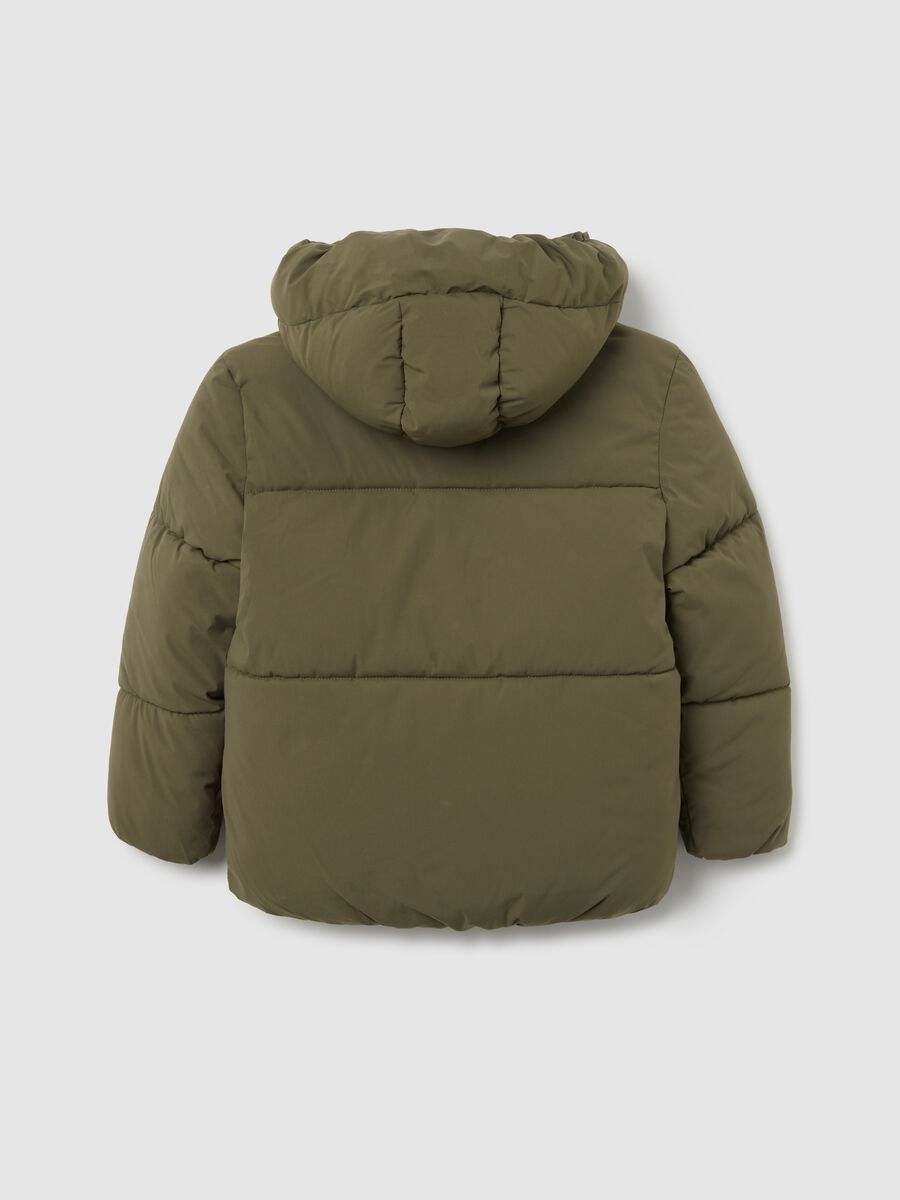 Green padded jacket with removable hood_1