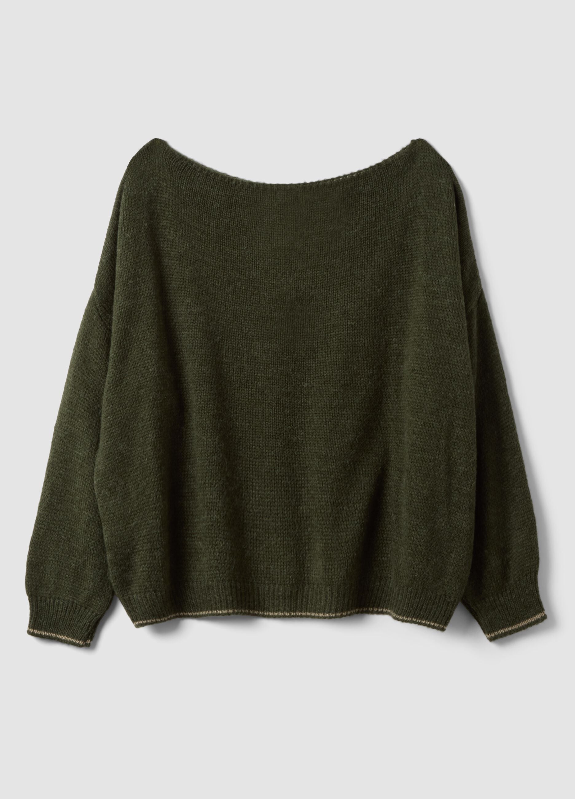 Green regular-fit wool-blend jumper with contrast trim